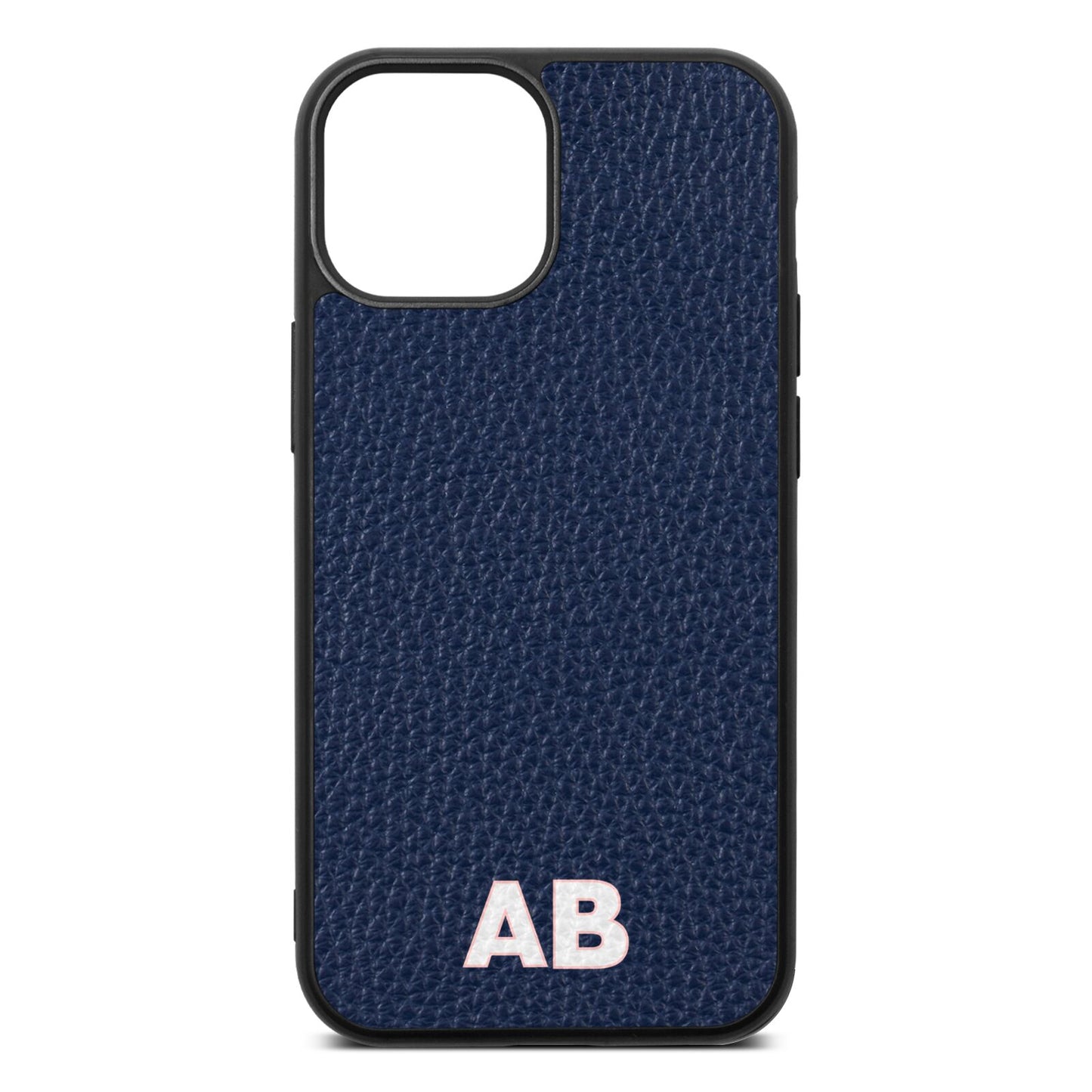 Sans Serif Initials Navy Blue Pebble Leather iPhone 13 Mini Case