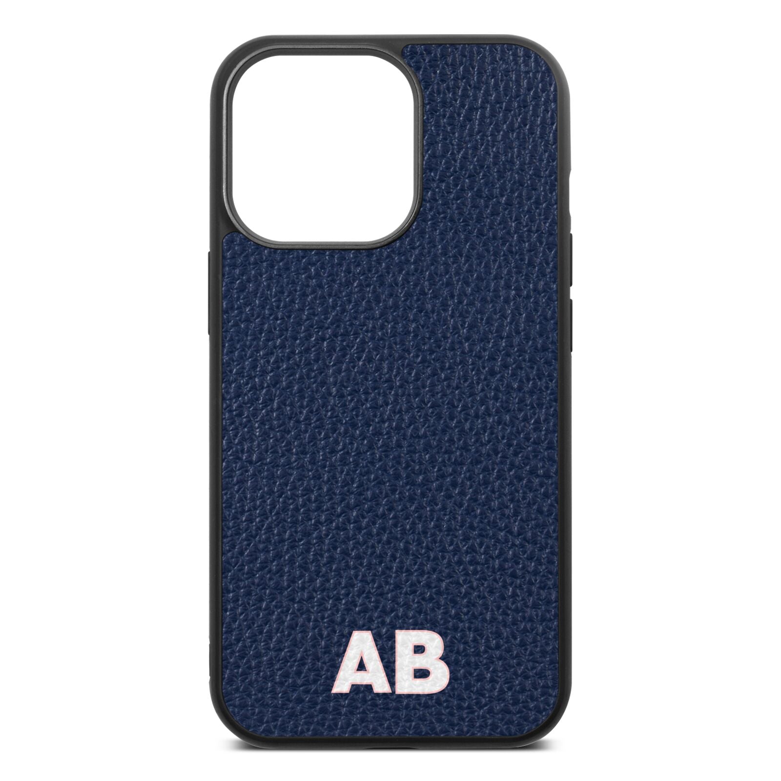 Sans Serif Initials Navy Blue Pebble Leather iPhone 13 Pro Case