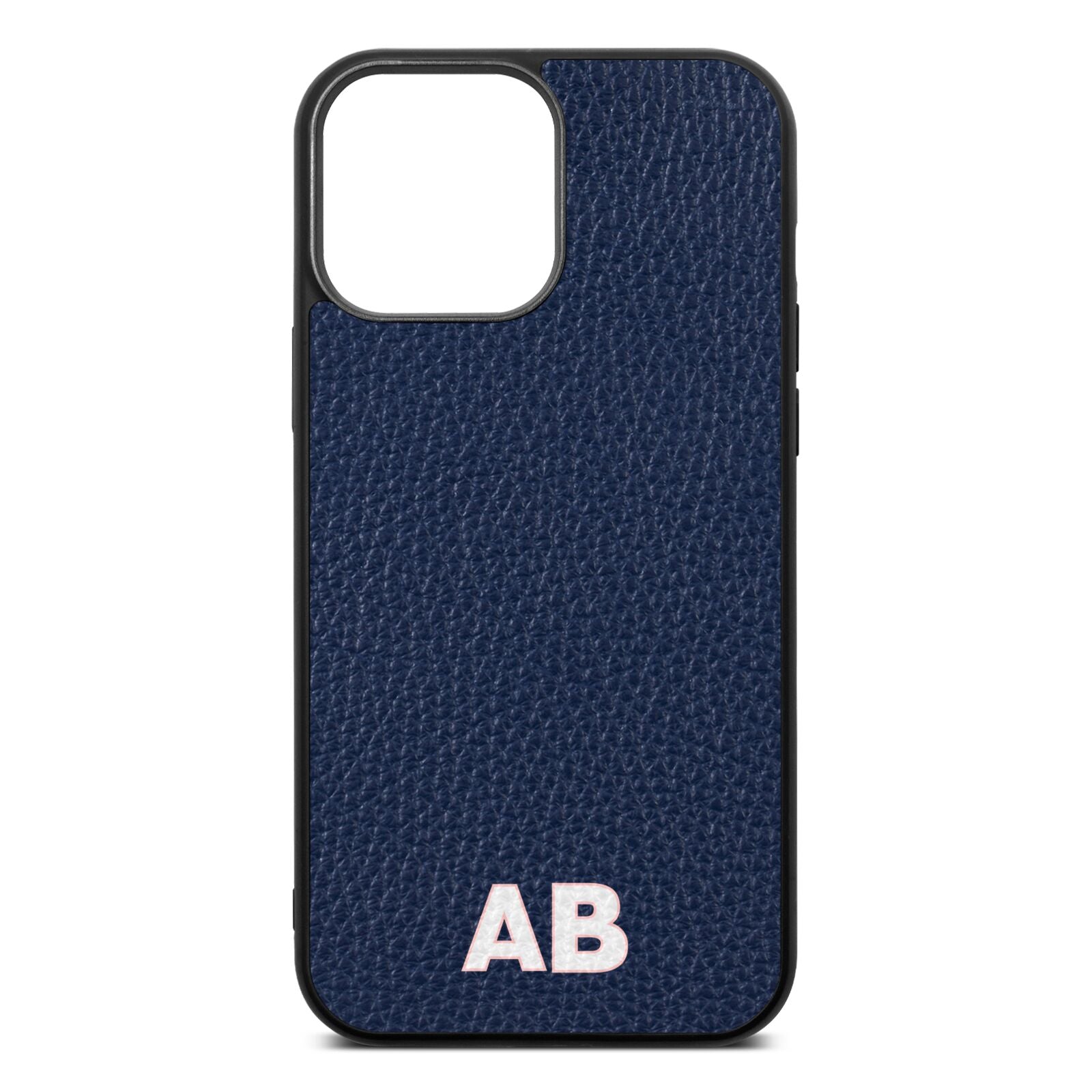 Sans Serif Initials Navy Blue Pebble Leather iPhone 13 Pro Max Case