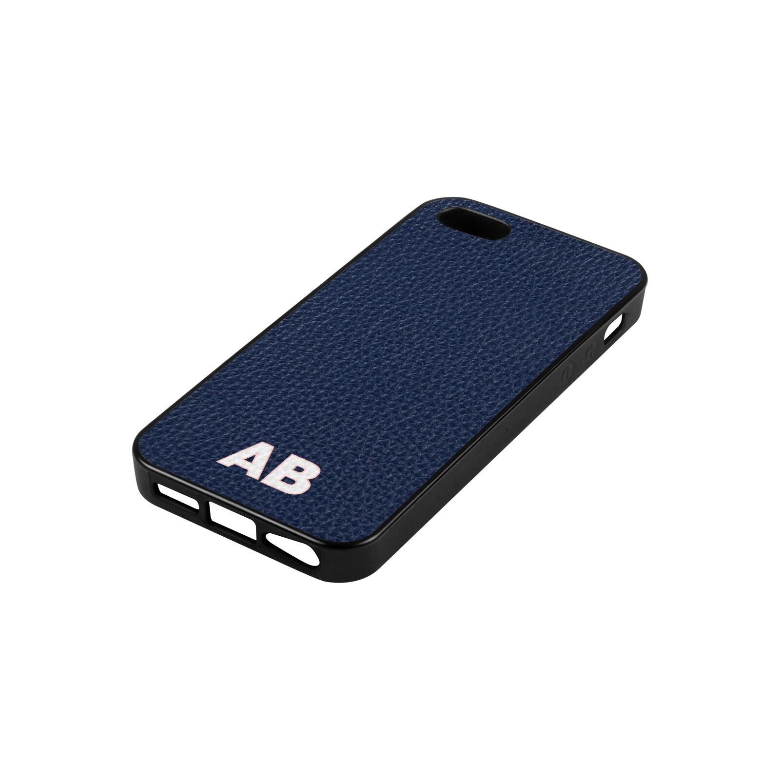 Sans Serif Initials Navy Blue Pebble Leather iPhone 5 Case Side Angle