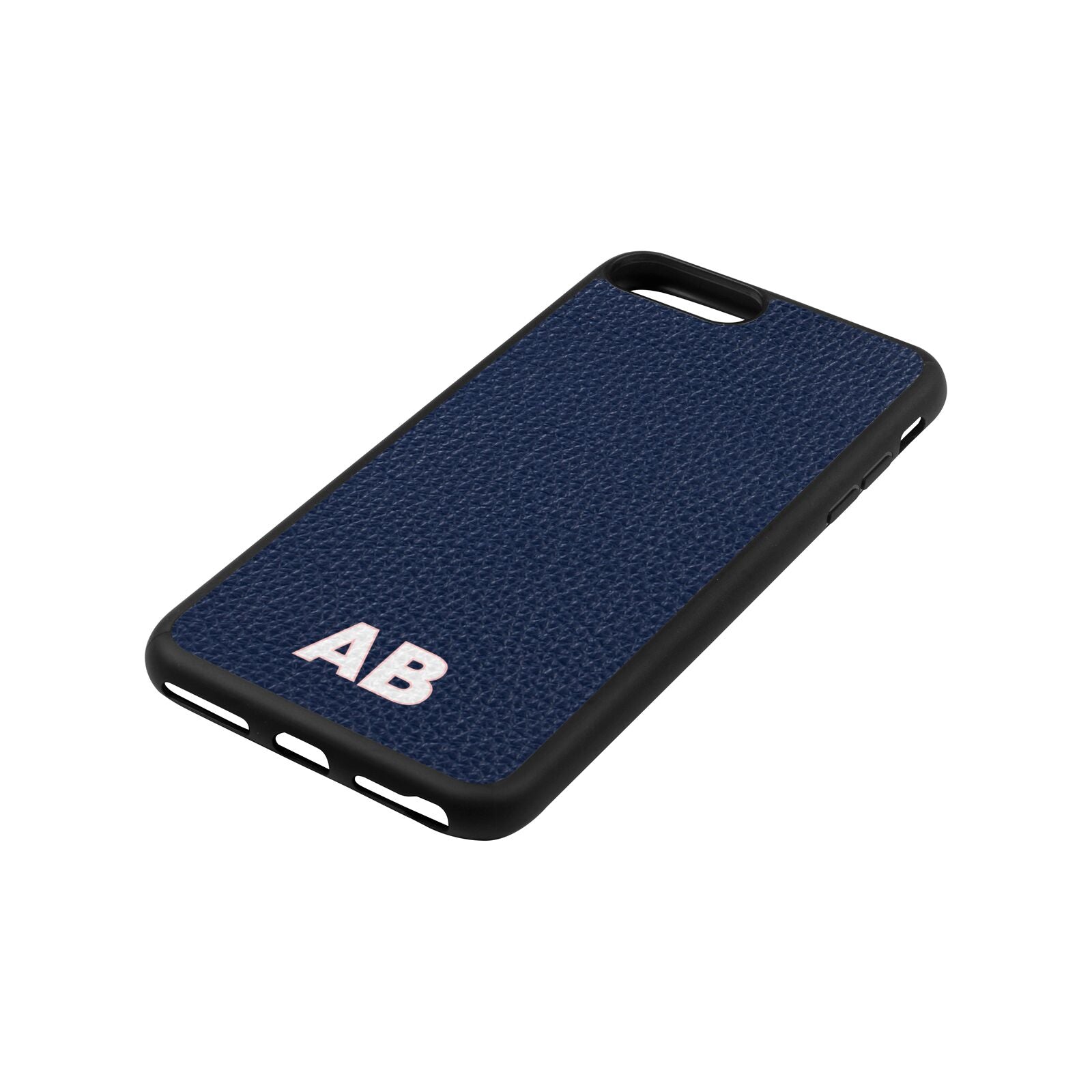 Sans Serif Initials Navy Blue Pebble Leather iPhone 8 Plus Case Side Angle