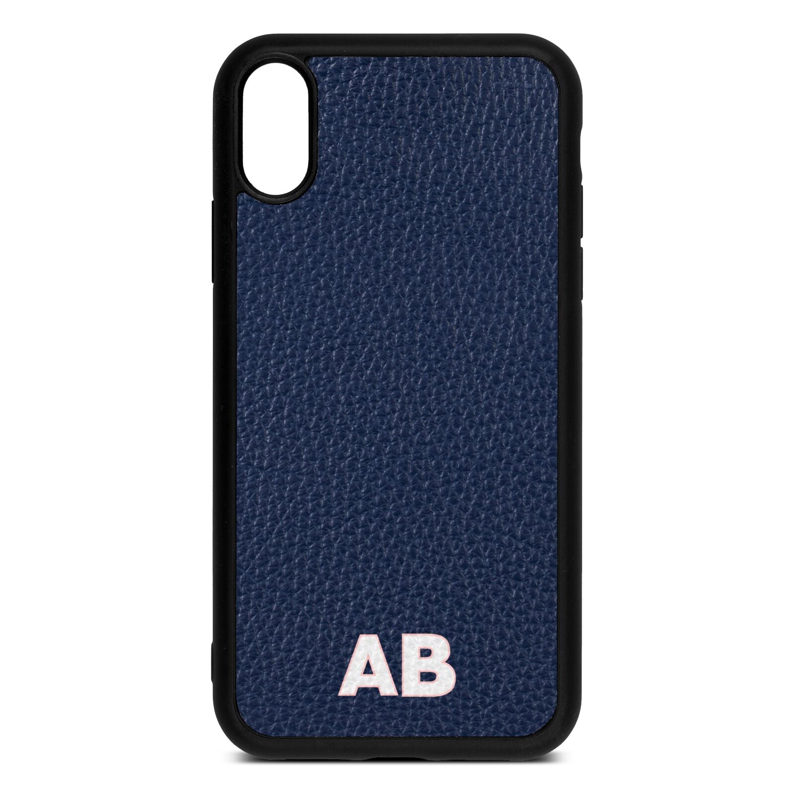 Sans Serif Initials Navy Blue Pebble Leather iPhone Xr Case