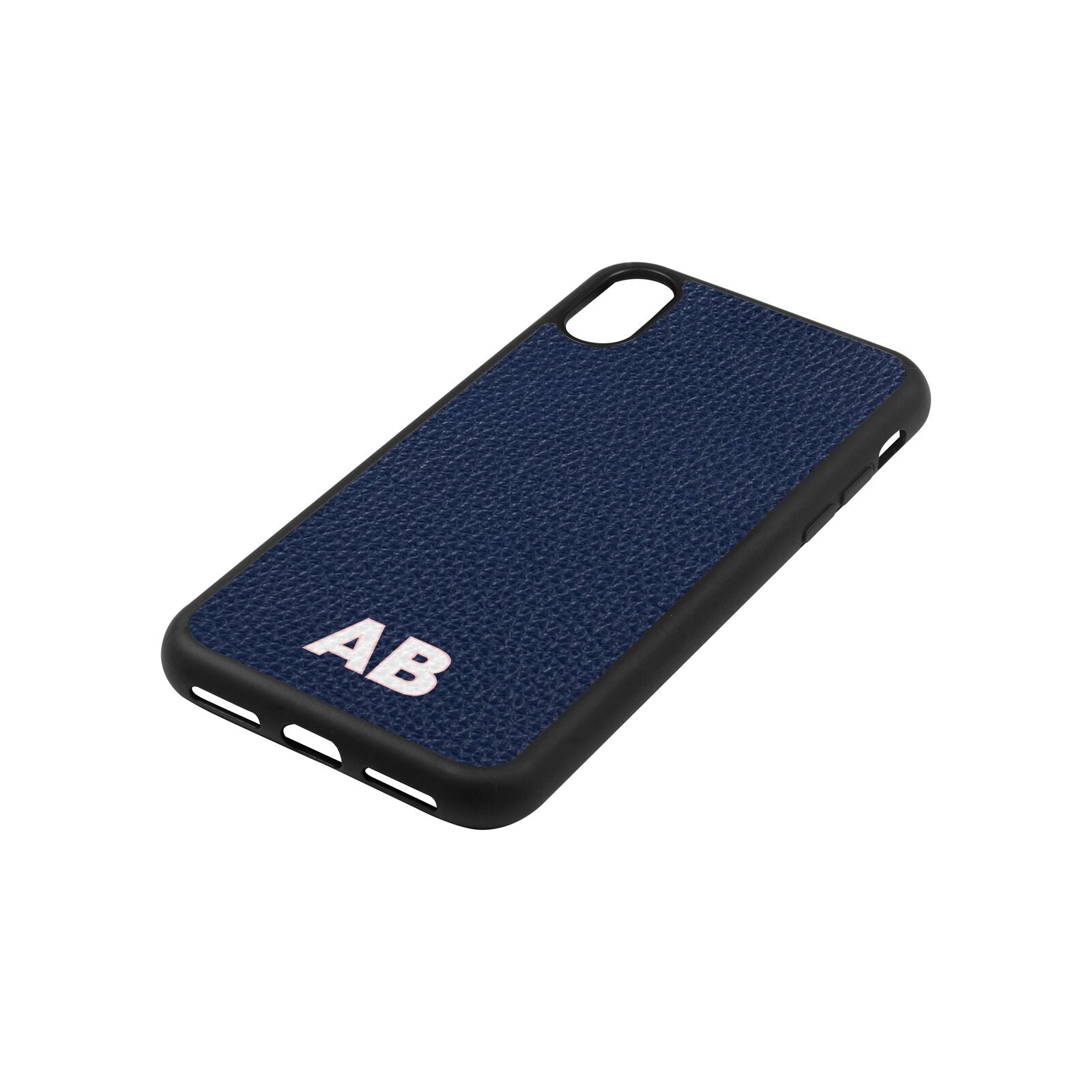 Sans Serif Initials Navy Blue Pebble Leather iPhone Xs Case Side Image