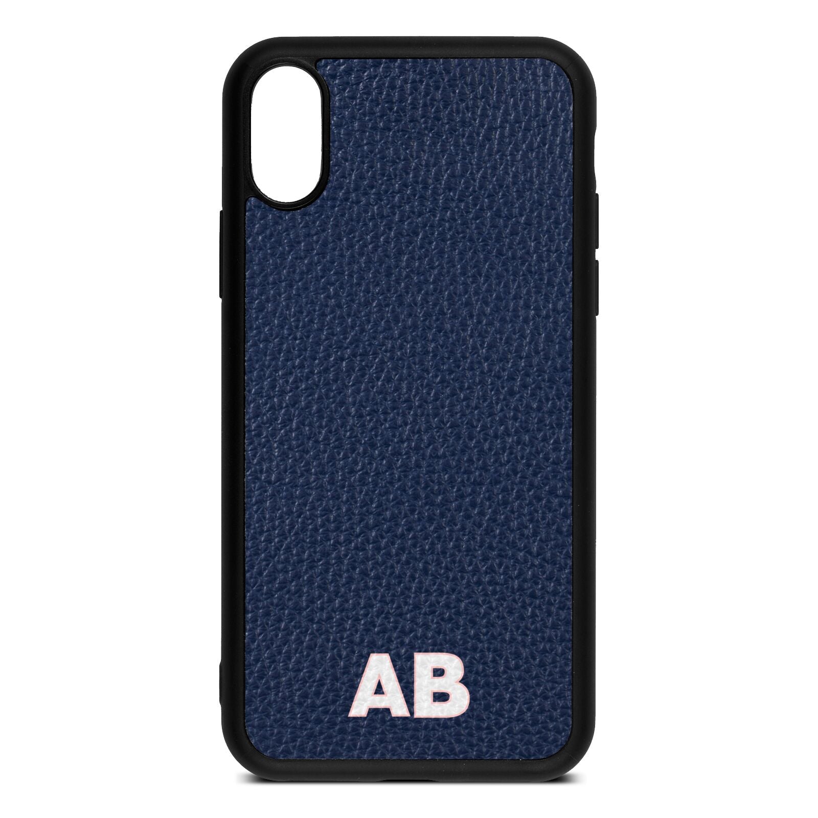 Sans Serif Initials Navy Blue Pebble Leather iPhone Xs Case