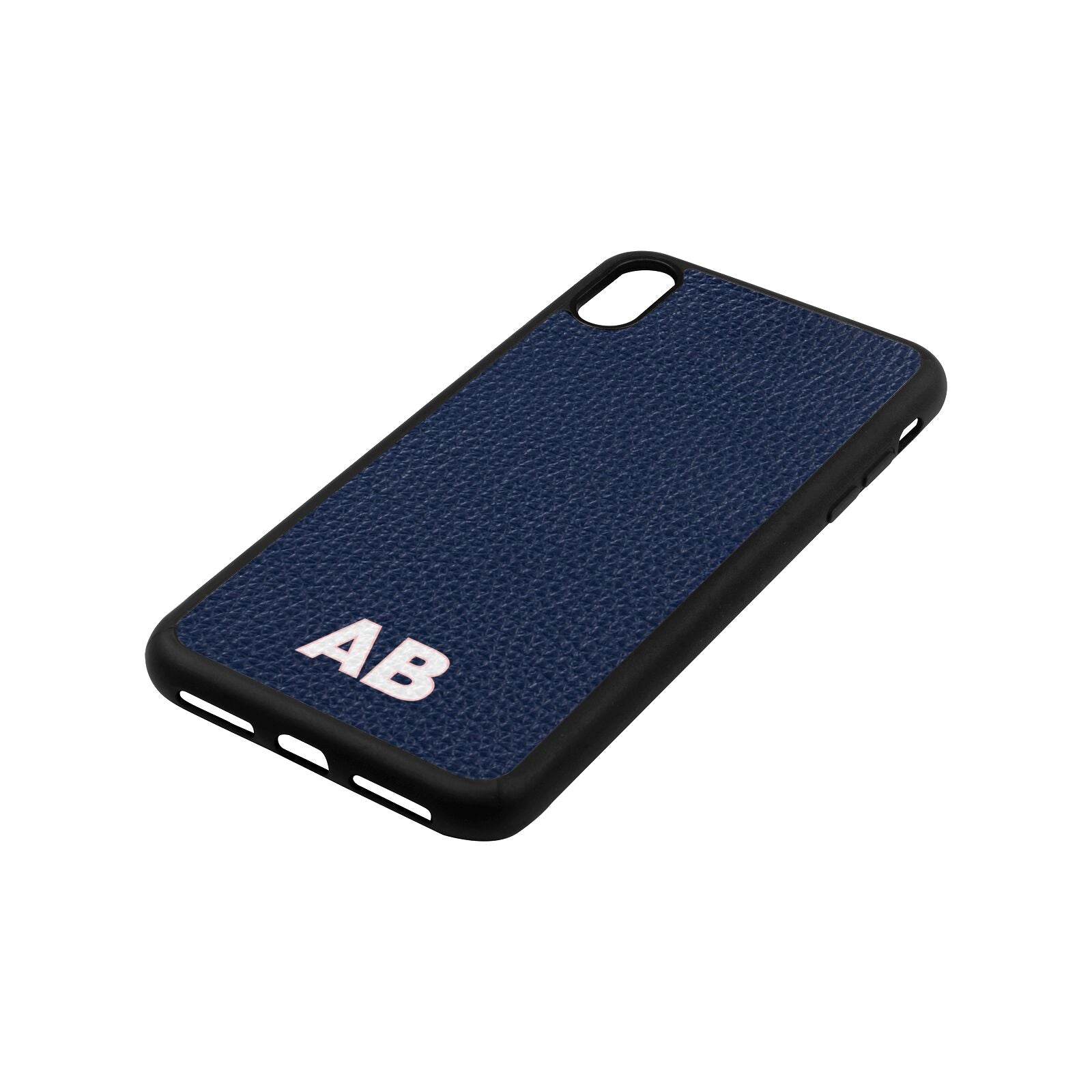 Sans Serif Initials Navy Blue Pebble Leather iPhone Xs Max Case Side Image