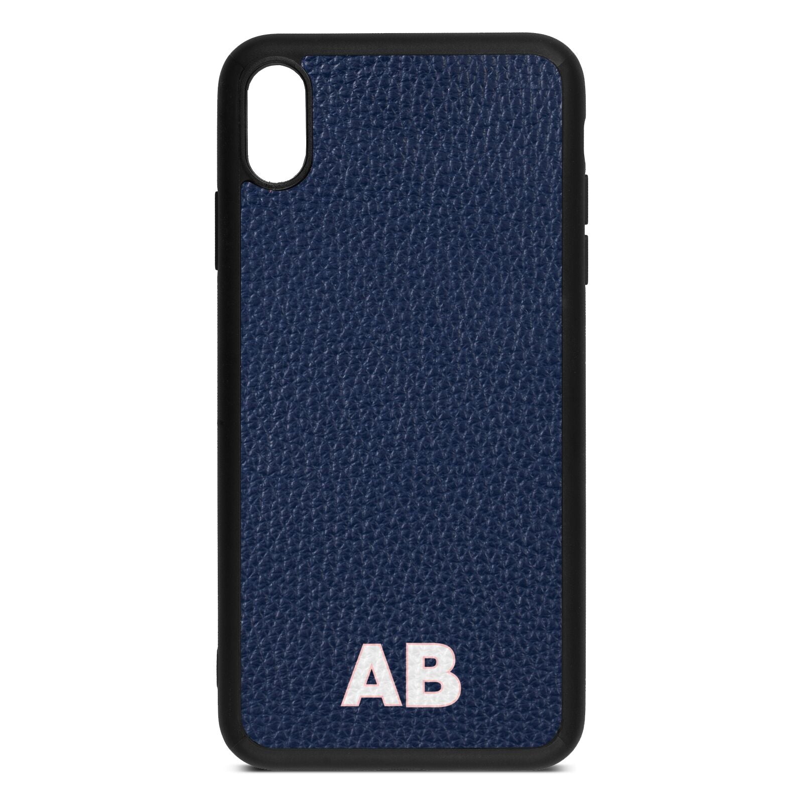 Sans Serif Initials Navy Blue Pebble Leather iPhone Xs Max Case