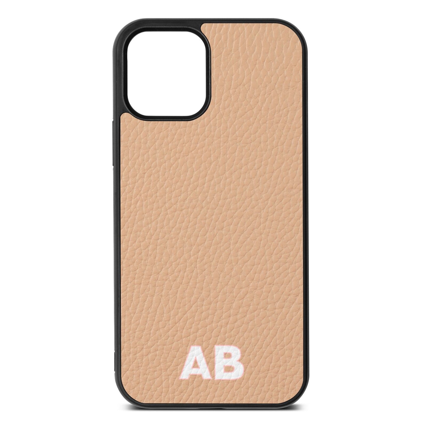 Sans Serif Initials Nude Pebble Leather iPhone 12 Case