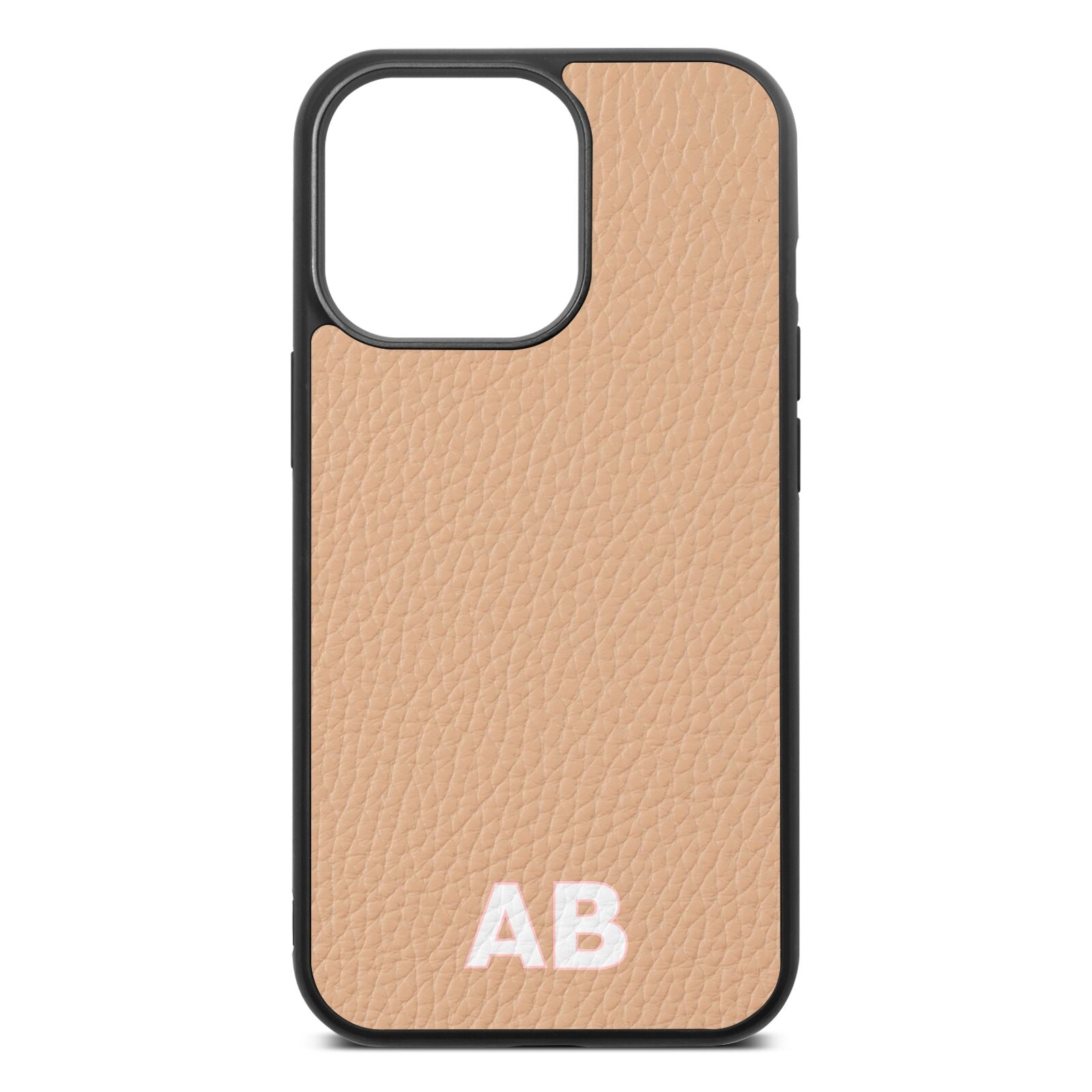 Sans Serif Initials Nude Pebble Leather iPhone 13 Pro Case