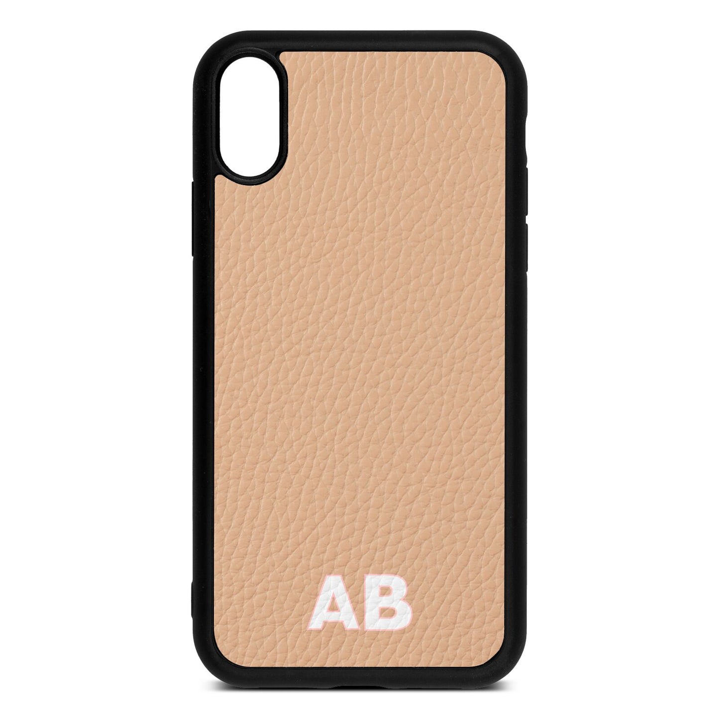 Sans Serif Initials Nude Pebble Leather iPhone Xr Case