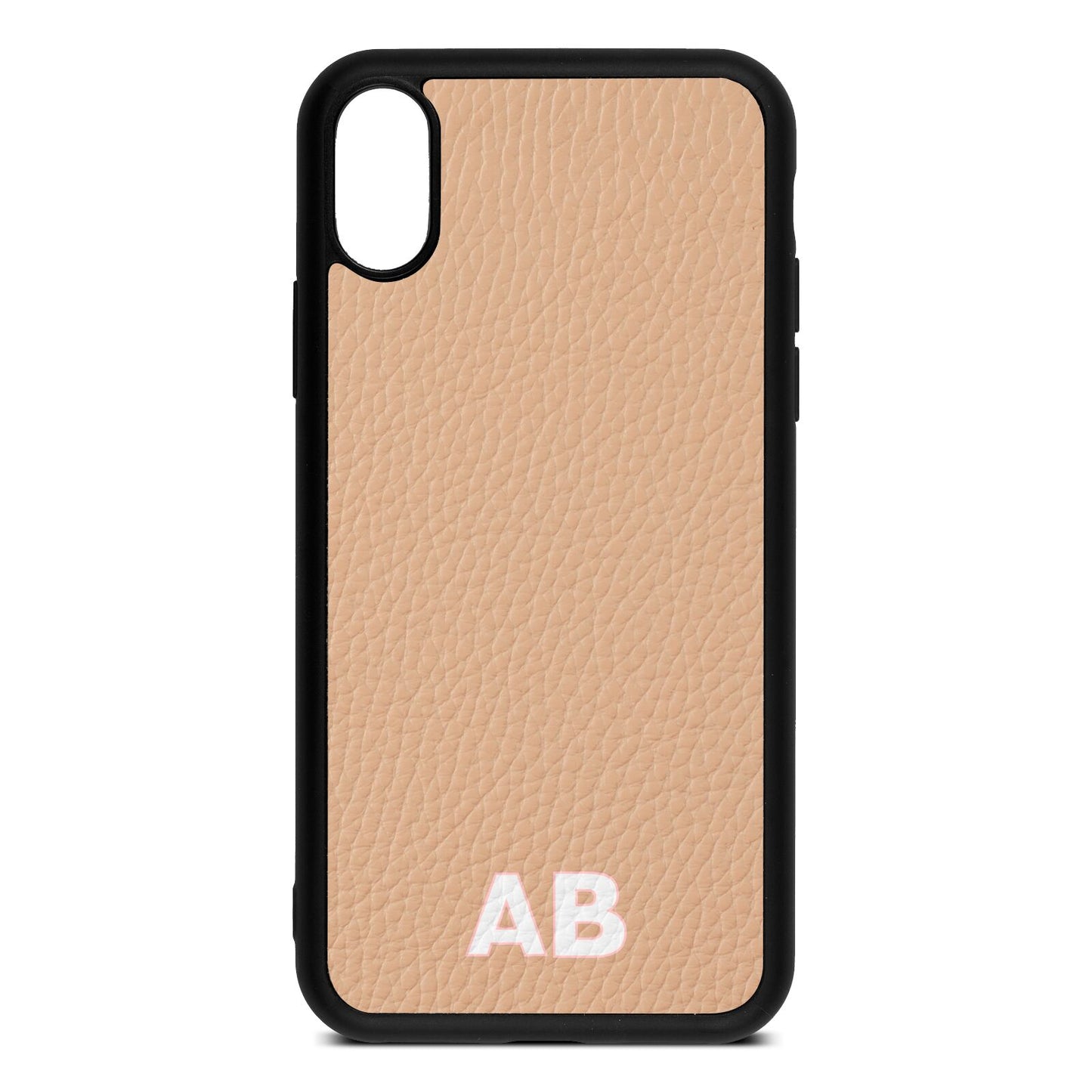 Sans Serif Initials Nude Pebble Leather iPhone Xs Case