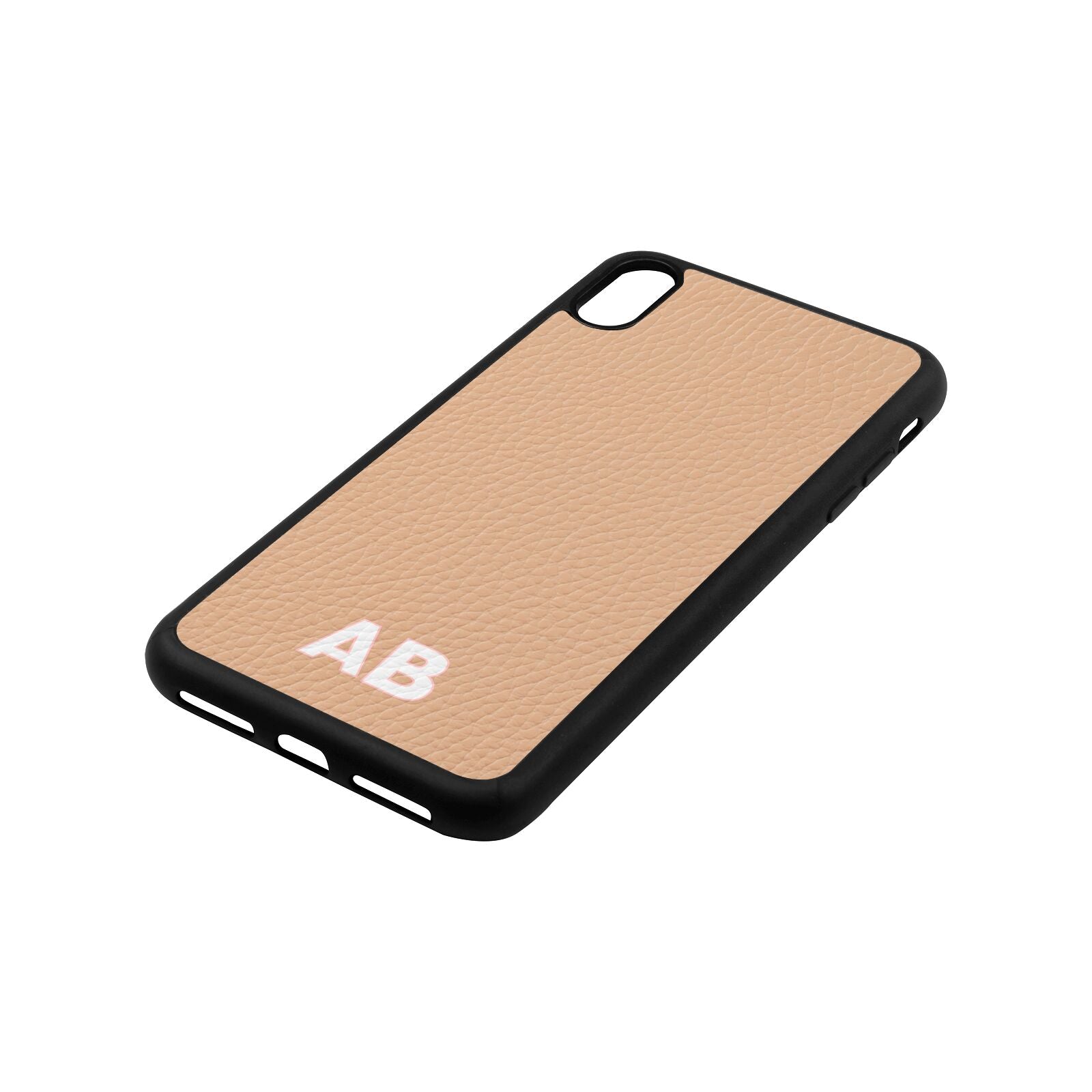 Sans Serif Initials Nude Pebble Leather iPhone Xs Max Case Side Angle