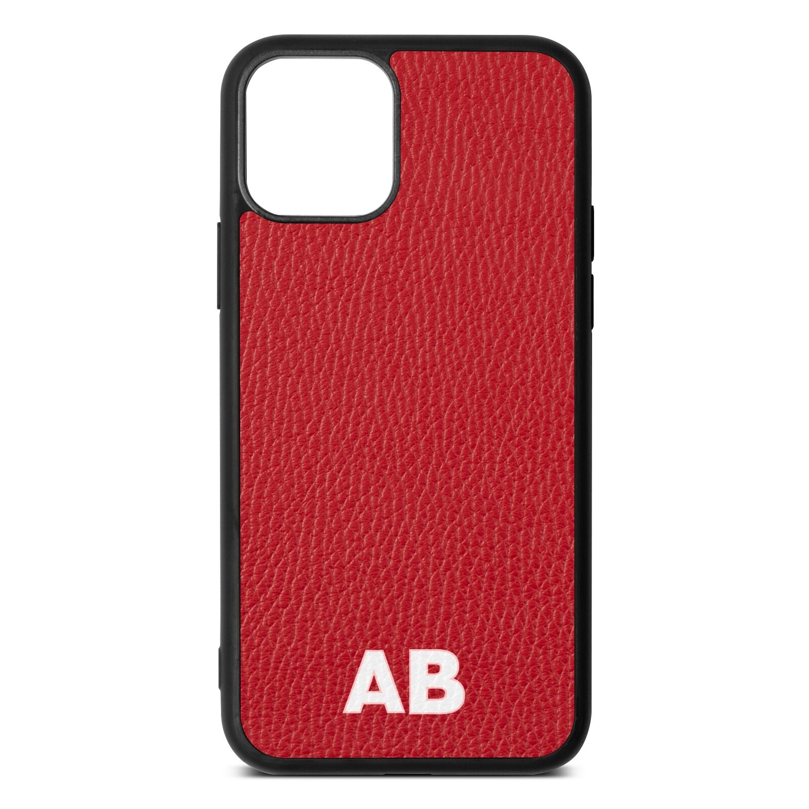 Sans Serif Initials Red Pebble Leather iPhone 11 Case