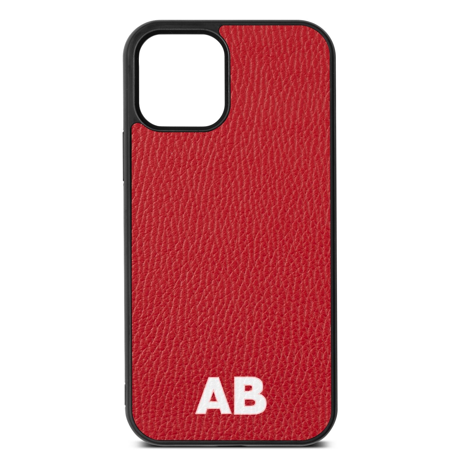 Sans Serif Initials Red Pebble Leather iPhone 12 Case