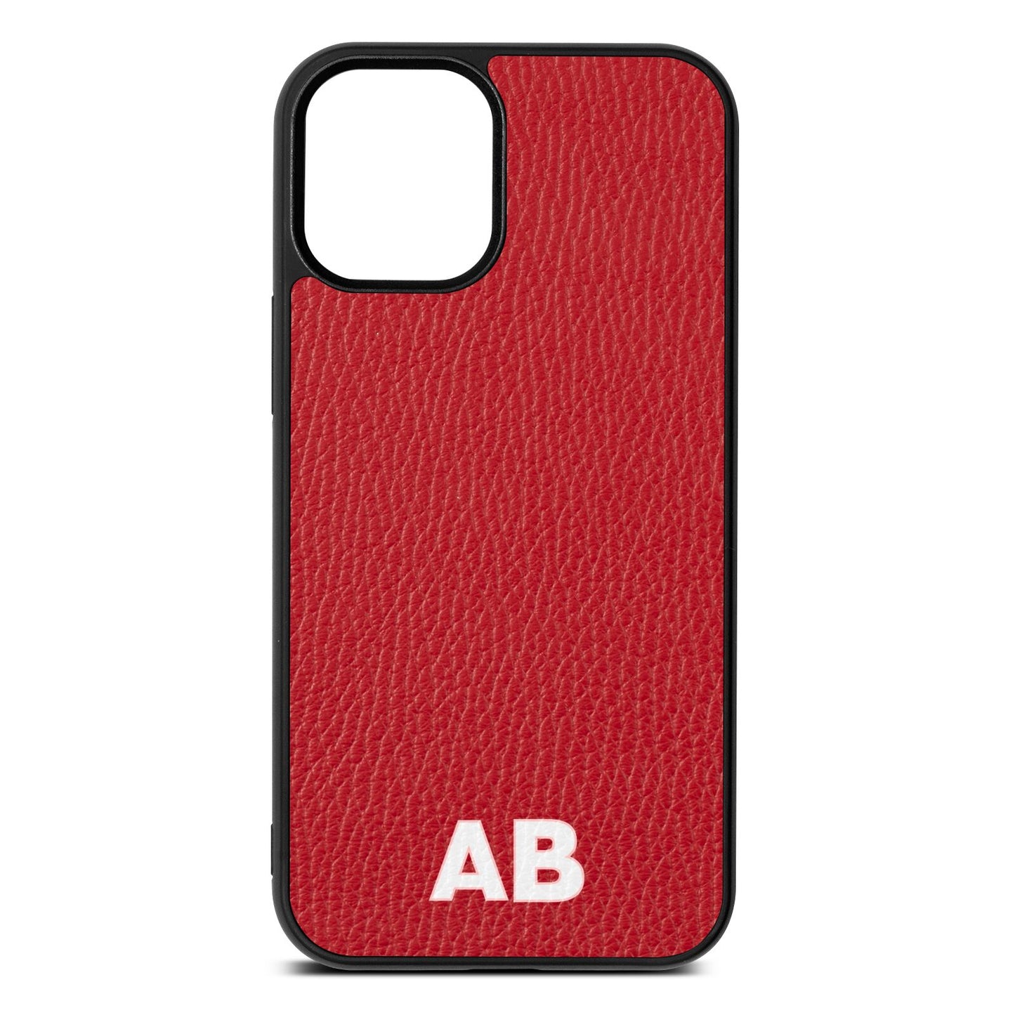 Sans Serif Initials Red Pebble Leather iPhone 12 Mini Case