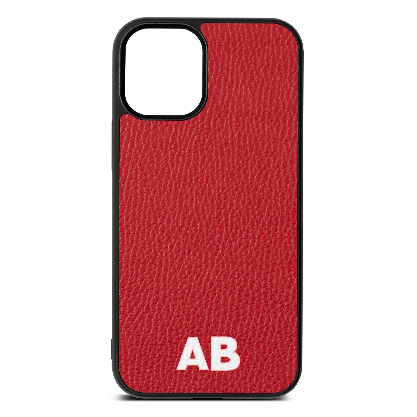 Sans Serif Initials Red Pebble Leather iPhone 12 Mini Case