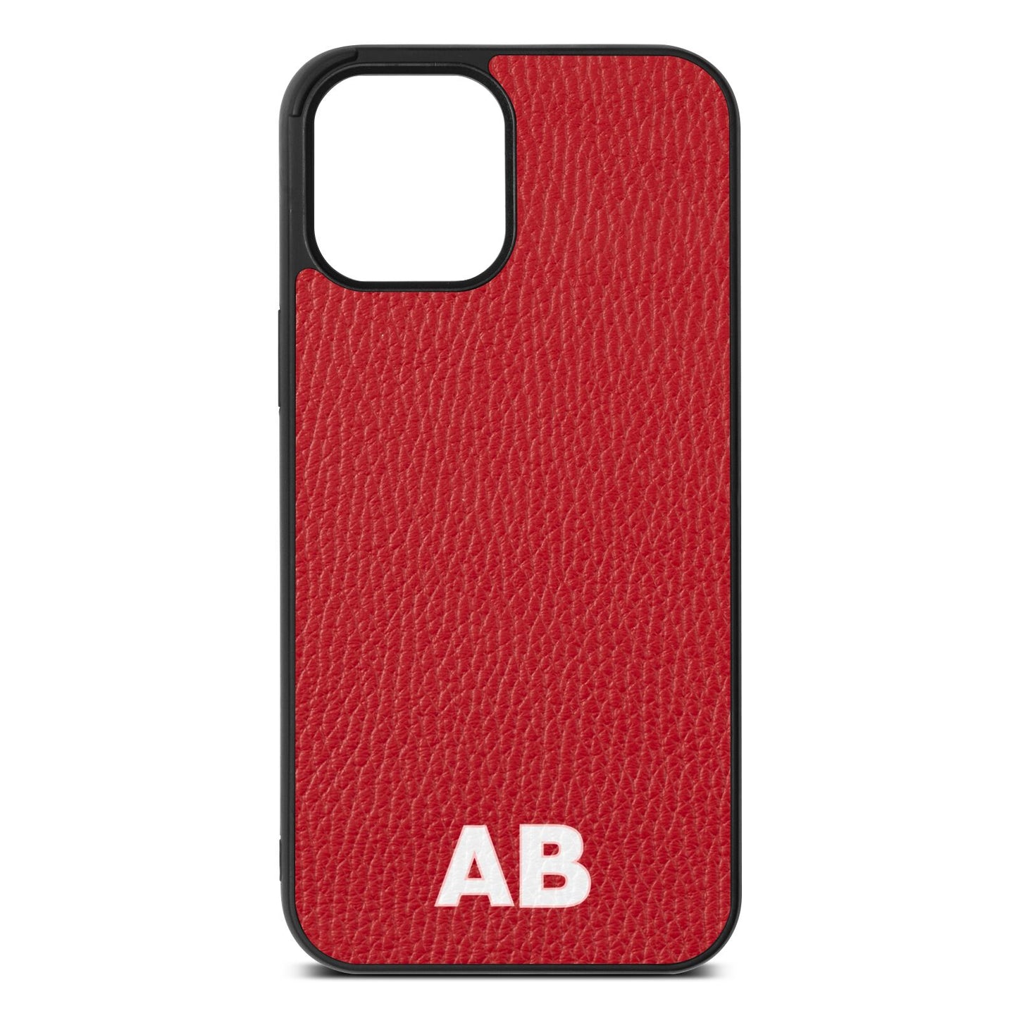 Sans Serif Initials Red Pebble Leather iPhone 12 Pro Max Case