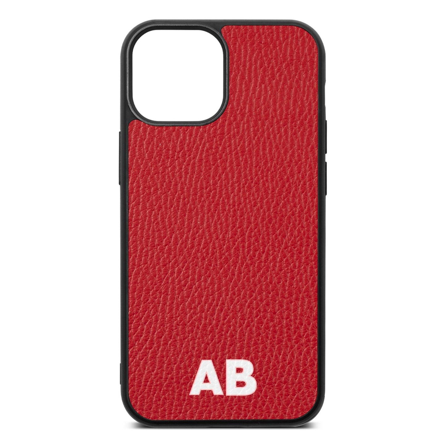 Sans Serif Initials Red Pebble Leather iPhone 13 Mini Case