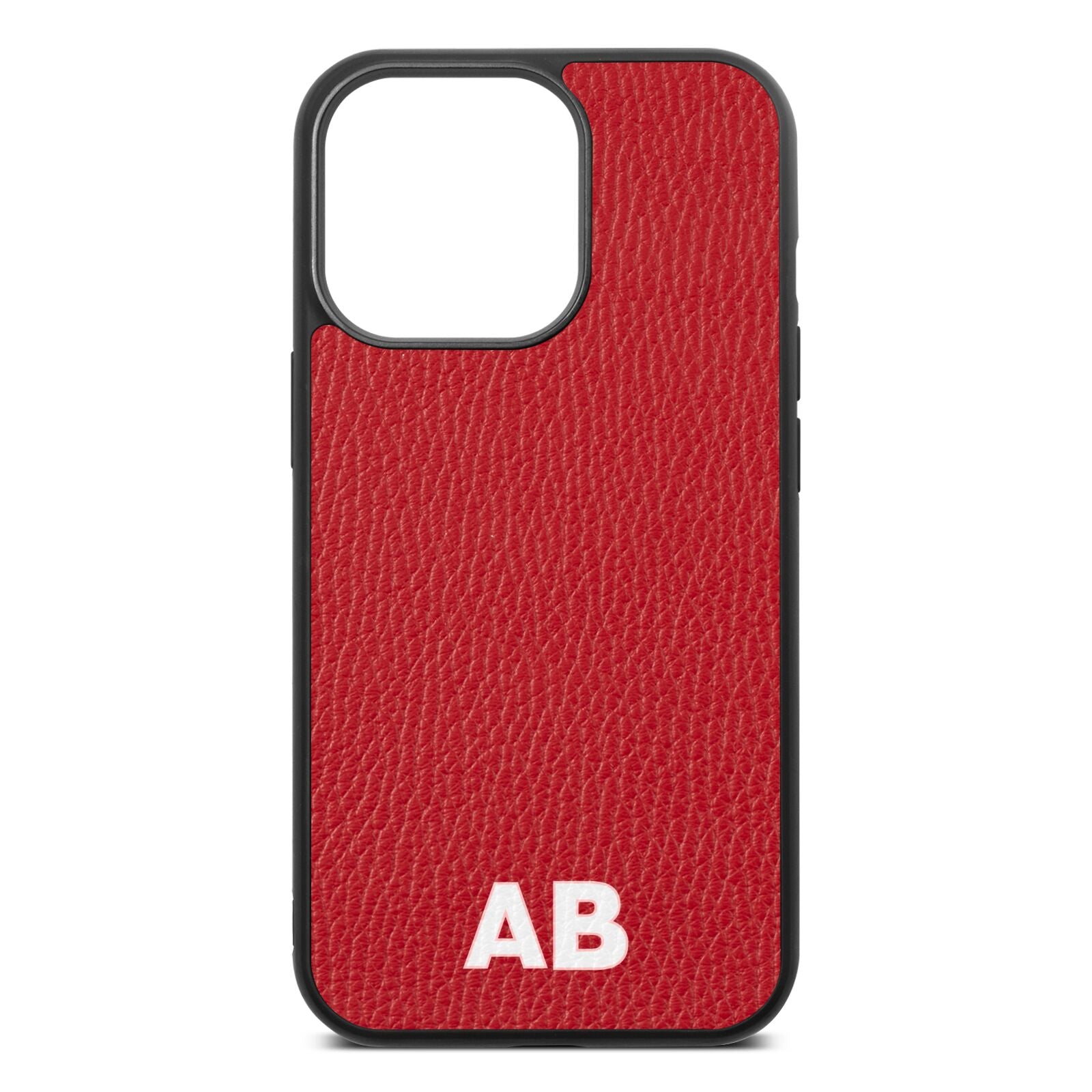 Sans Serif Initials Red Pebble Leather iPhone 13 Pro Case