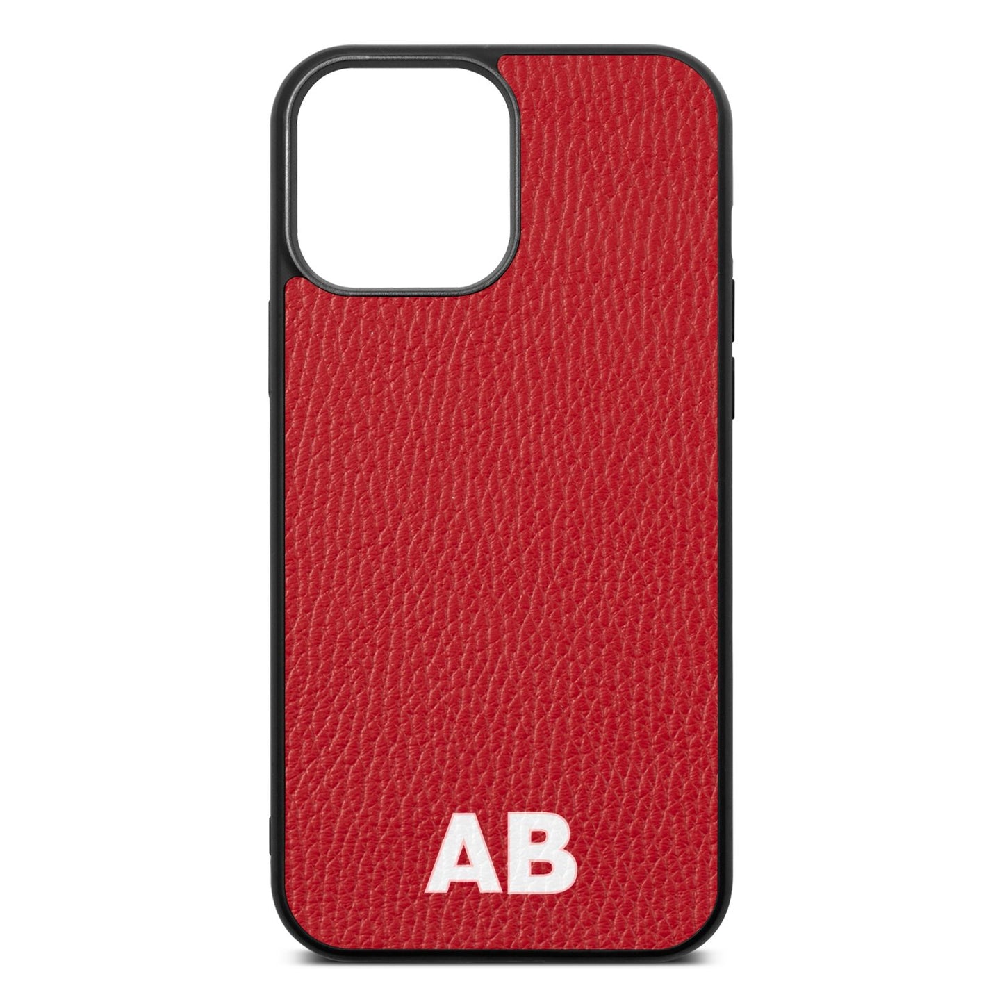 Sans Serif Initials Red Pebble Leather iPhone 13 Pro Max Case