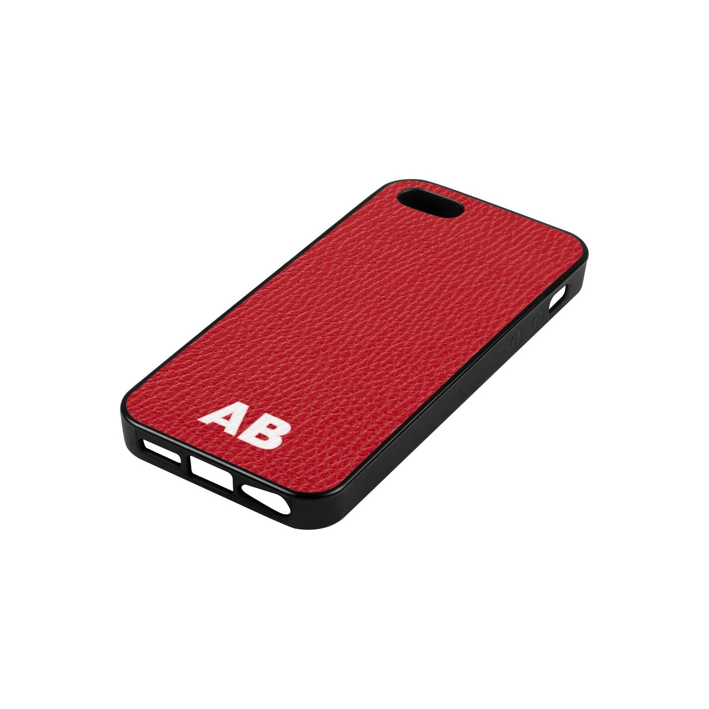 Sans Serif Initials Red Pebble Leather iPhone 5 Case Side Angle