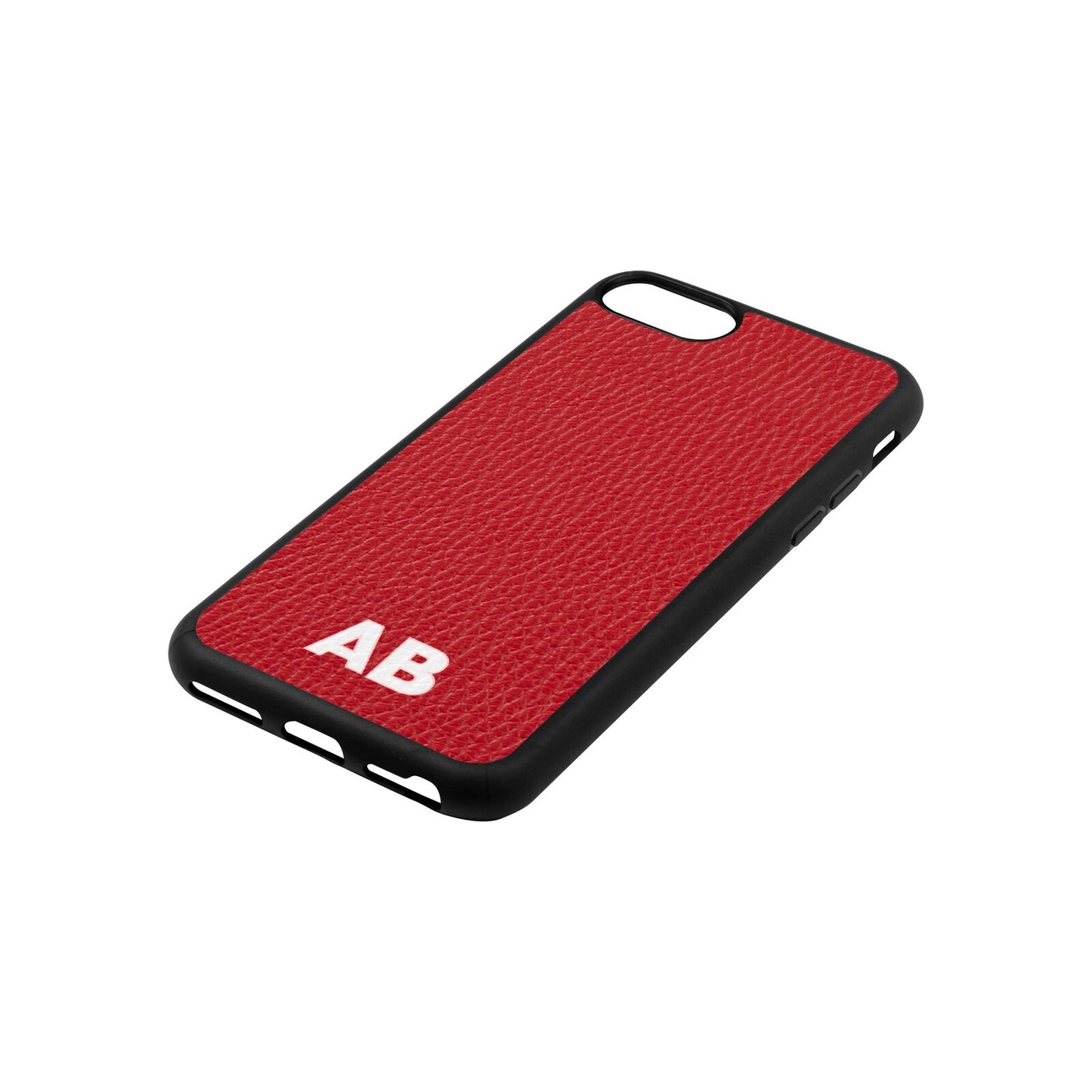 Sans Serif Initials Red Pebble Leather iPhone 8 Case Side Angle