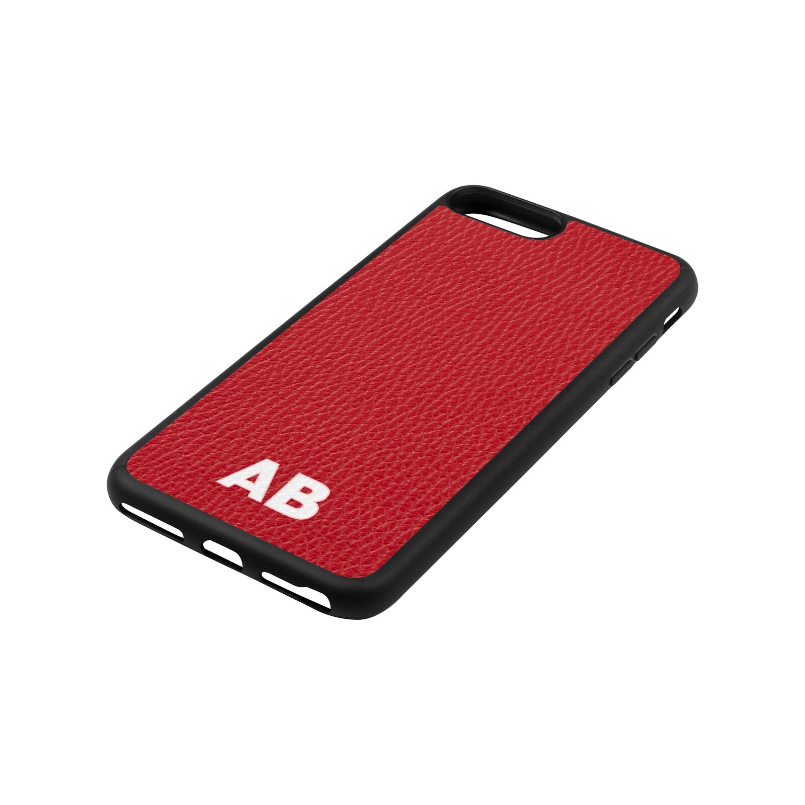 Sans Serif Initials Red Pebble Leather iPhone 8 Plus Case Side Angle