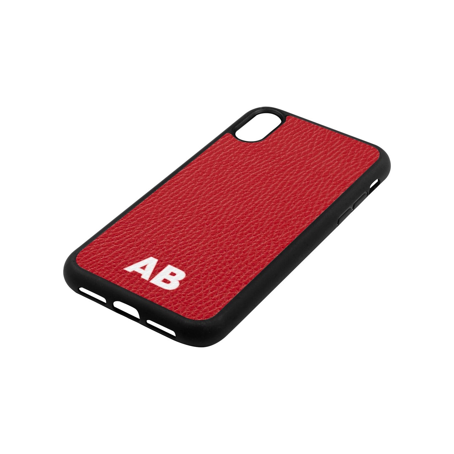 Sans Serif Initials Red Pebble Leather iPhone Xr Case Side Angle