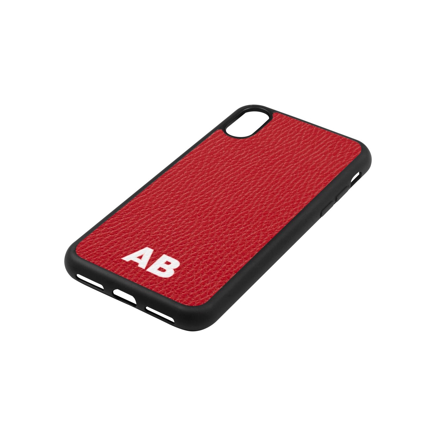 Sans Serif Initials Red Pebble Leather iPhone Xs Case Side Angle