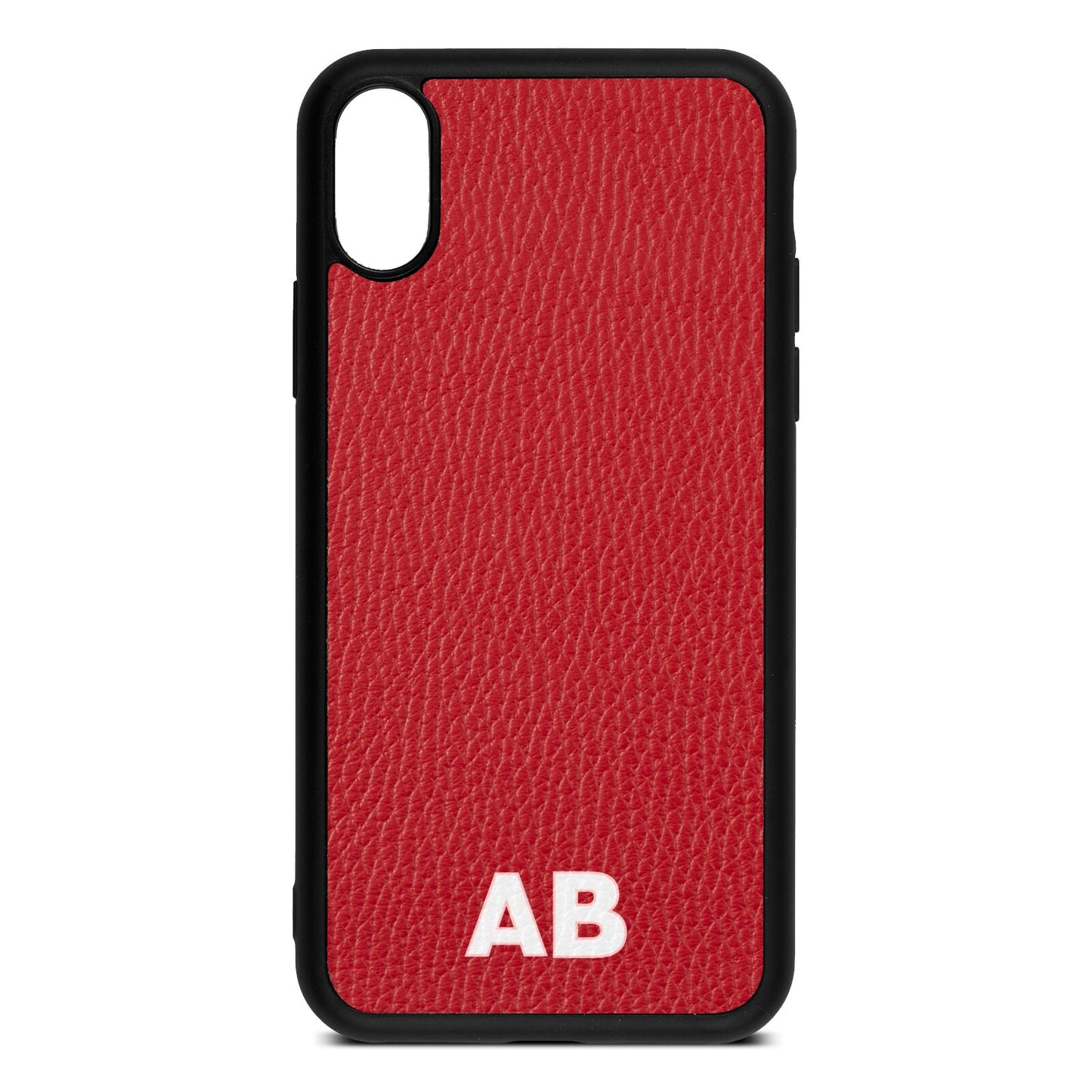 Sans Serif Initials Red Pebble Leather iPhone Xs Case