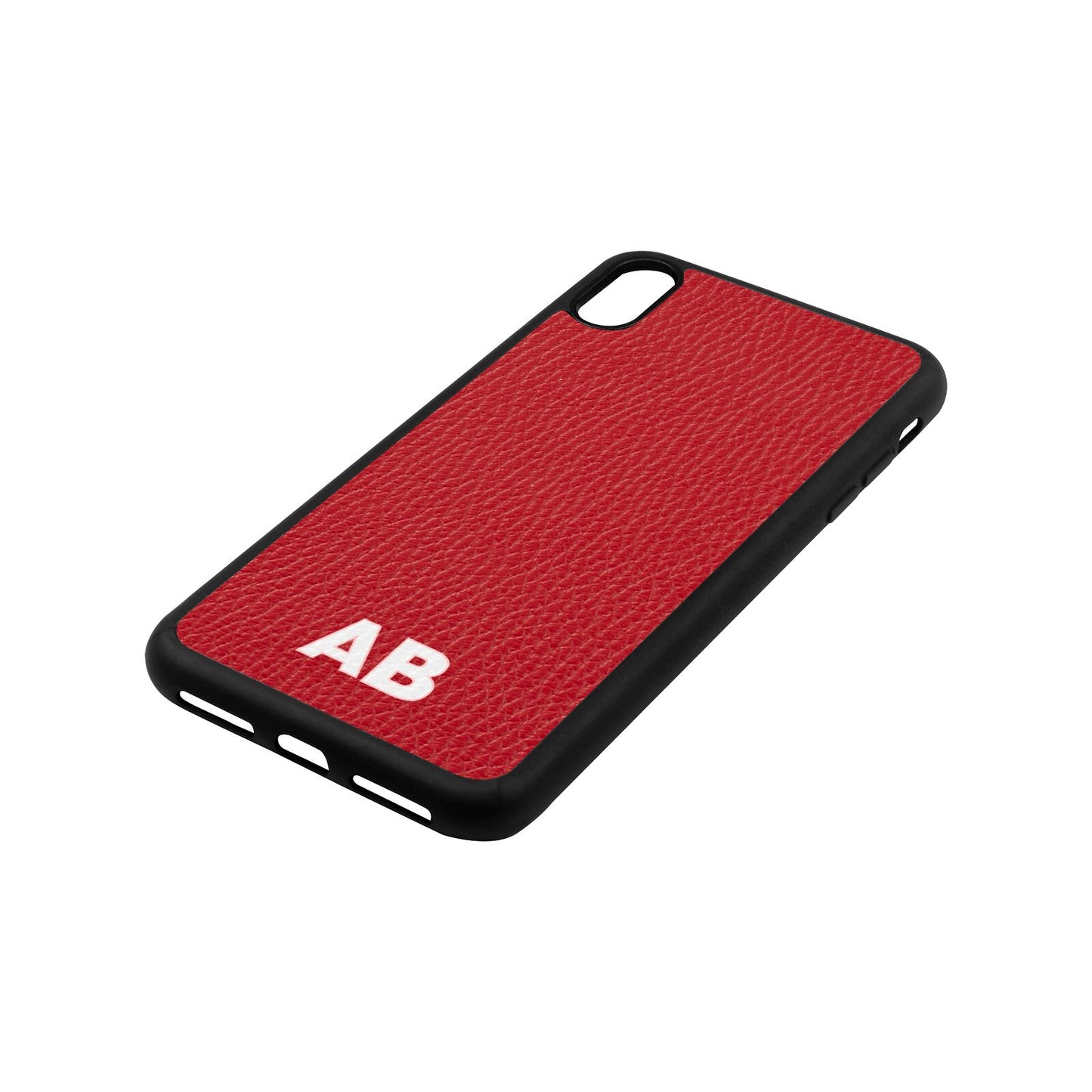 Sans Serif Initials Red Pebble Leather iPhone Xs Max Case Side Angle