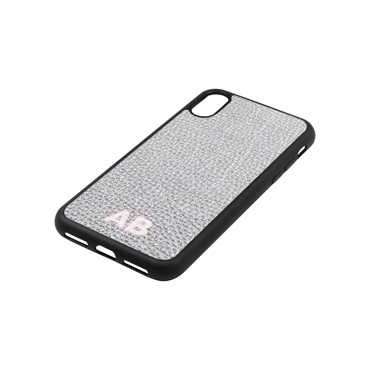 Sans Serif Initials Silver Gold Pebble Leather iPhone Xs Case Side Angle