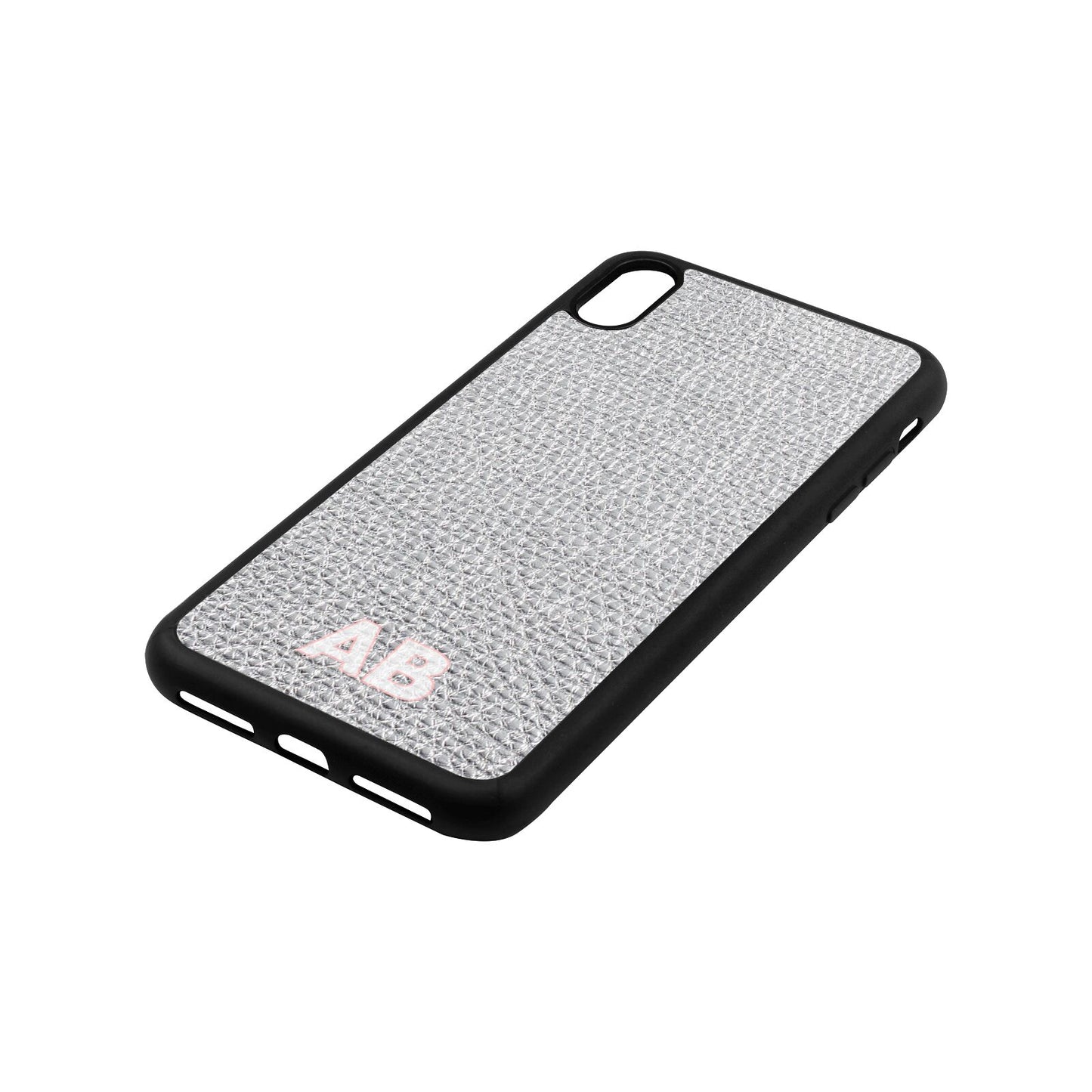 Sans Serif Initials Silver Gold Pebble Leather iPhone Xs Max Case Side Angle