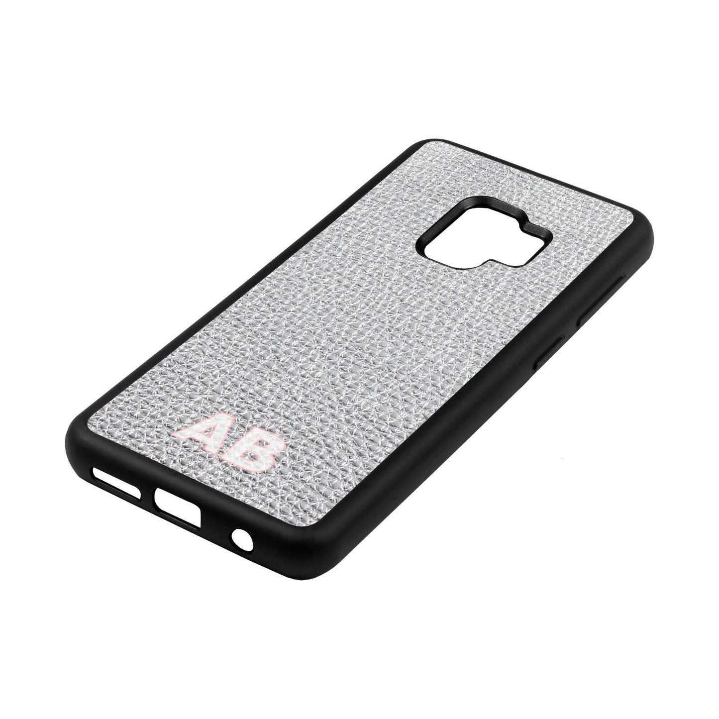 Sans Serif Initials Silver Pebble Leather Samsung S9 Case Side Angle