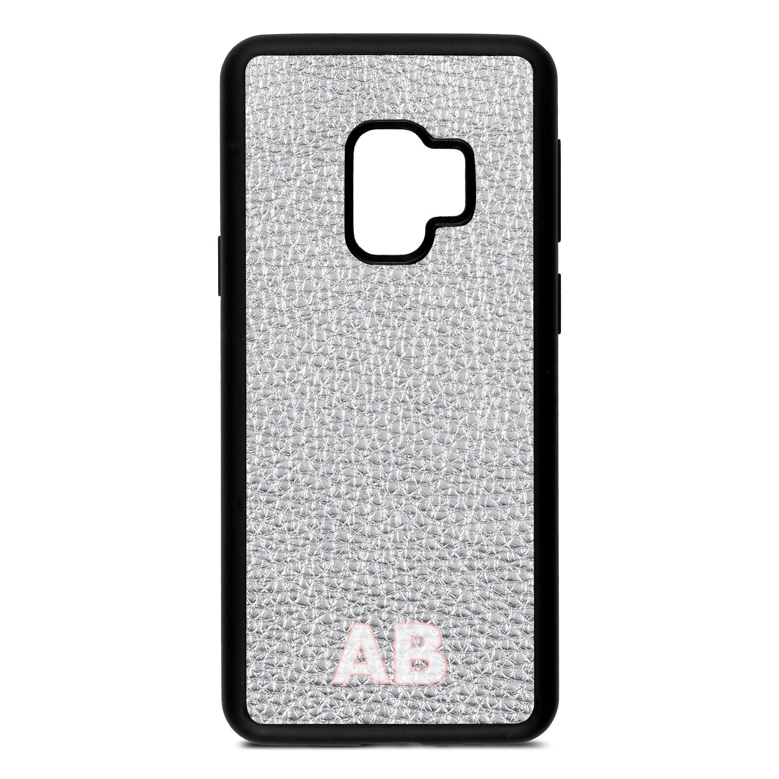 Sans Serif Initials Silver Pebble Leather Samsung S9 Case