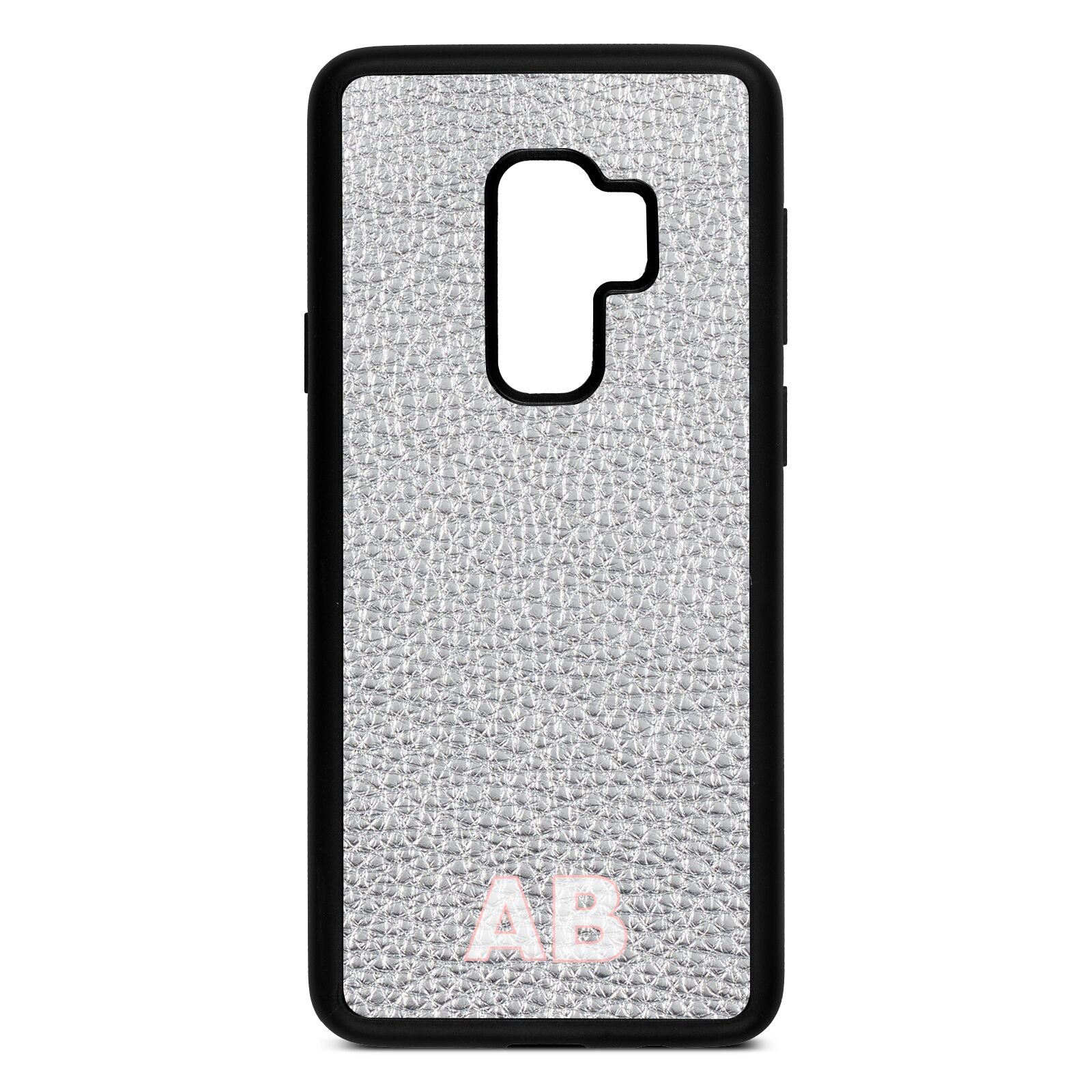 Sans Serif Initials Silver Pebble Leather Samsung S9 Plus Case