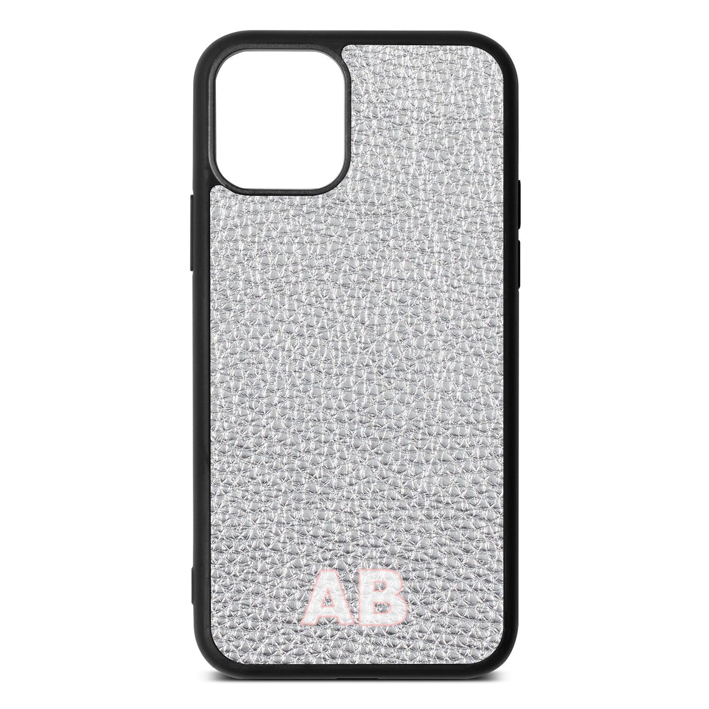 Sans Serif Initials Silver Pebble Leather iPhone 11 Case