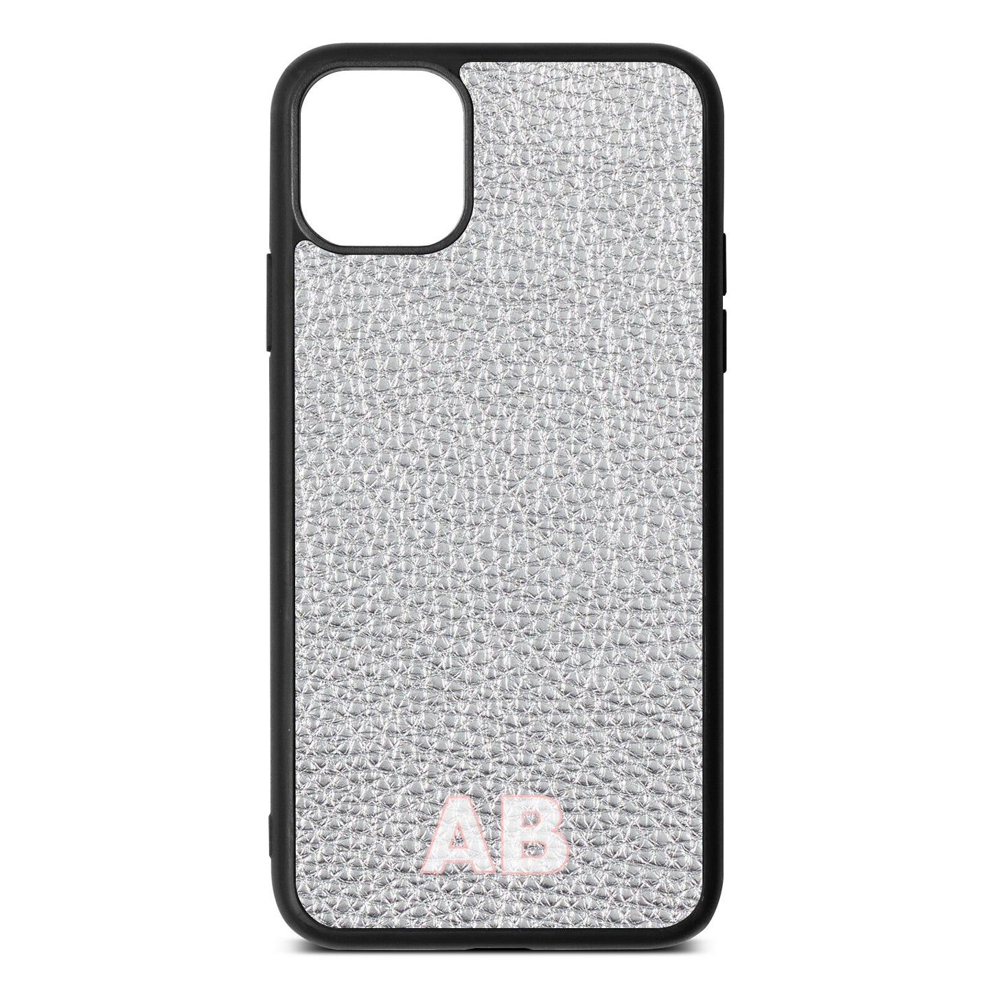 Sans Serif Initials Silver Pebble Leather iPhone 11 Pro Max Case