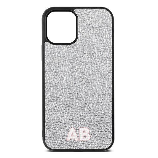 Sans Serif Initials Silver Pebble Leather iPhone 12 Case