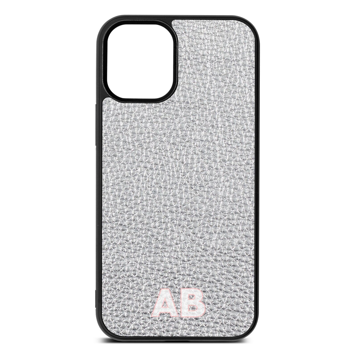 Sans Serif Initials Silver Pebble Leather iPhone 12 Mini Case