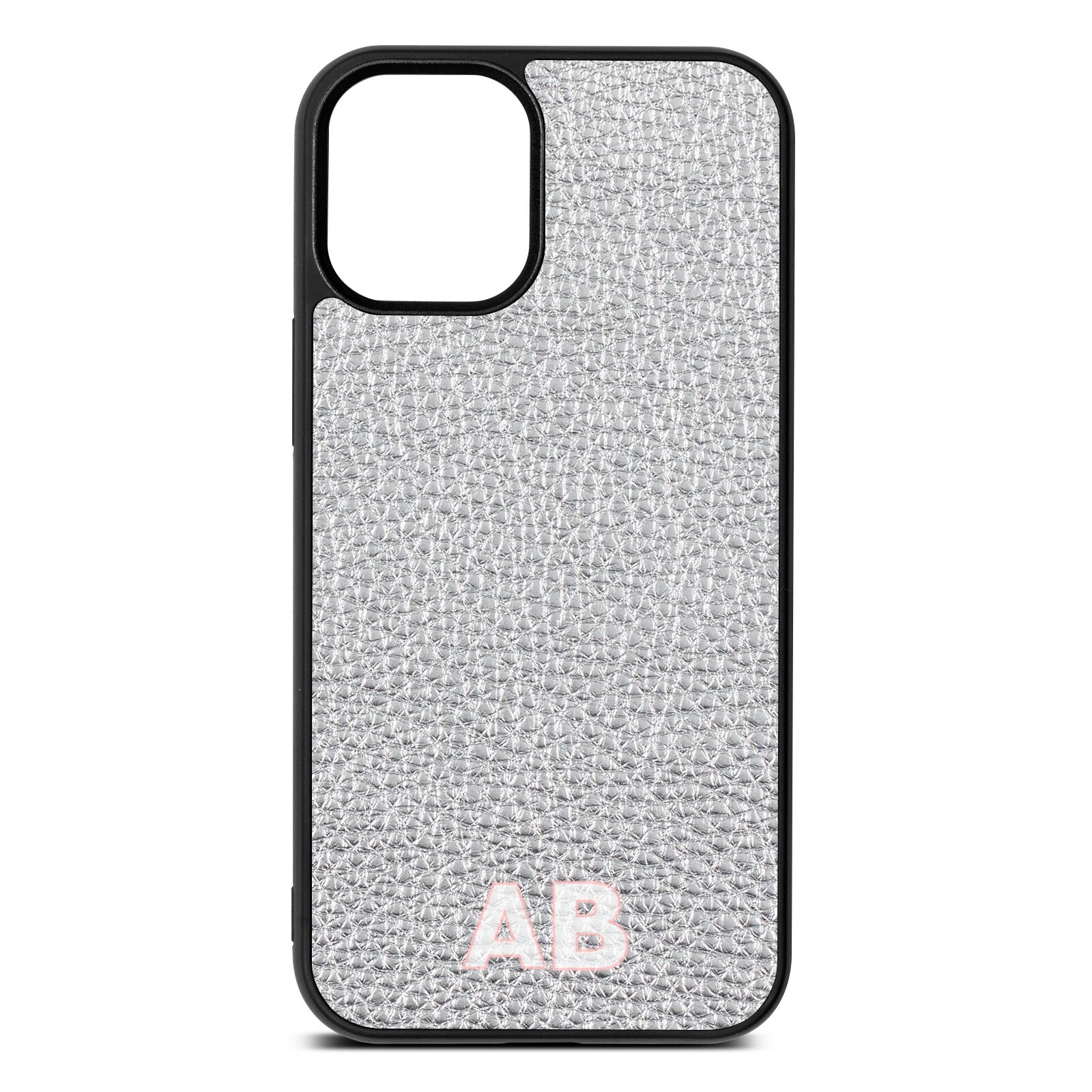 Sans Serif Initials Silver Pebble Leather iPhone 12 Mini Case