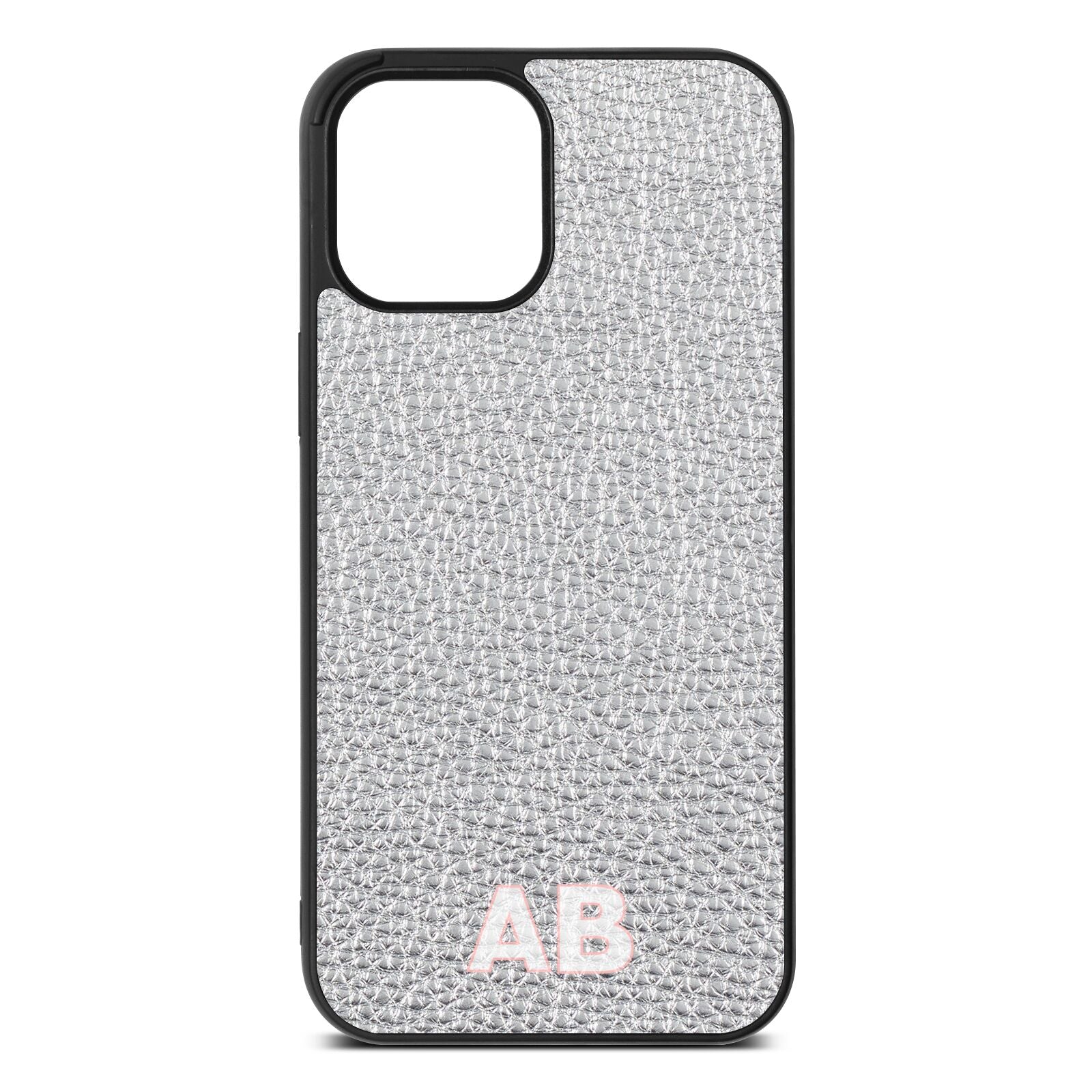 Sans Serif Initials Silver Pebble Leather iPhone 12 Pro Max Case