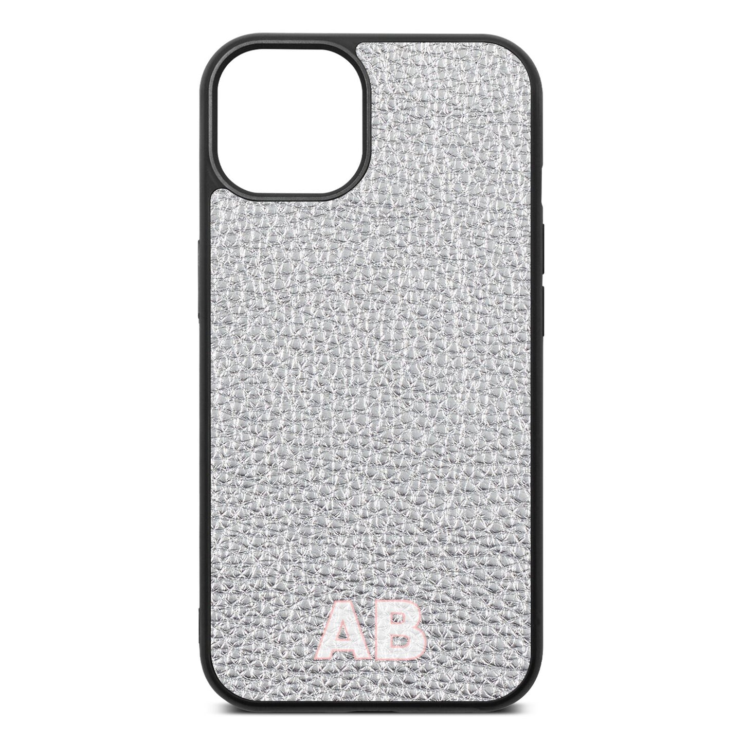 Sans Serif Initials Silver Pebble Leather iPhone 13 Case