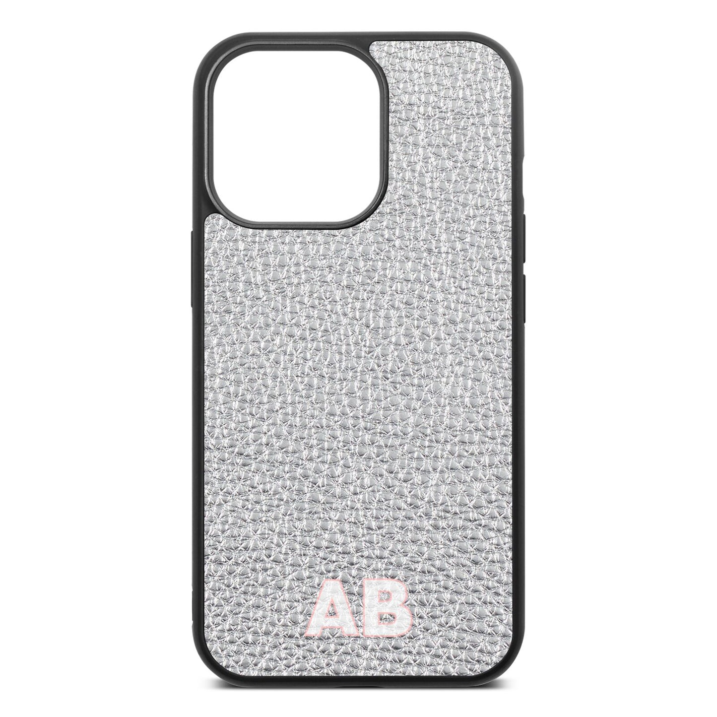 Sans Serif Initials Silver Pebble Leather iPhone 13 Pro Case