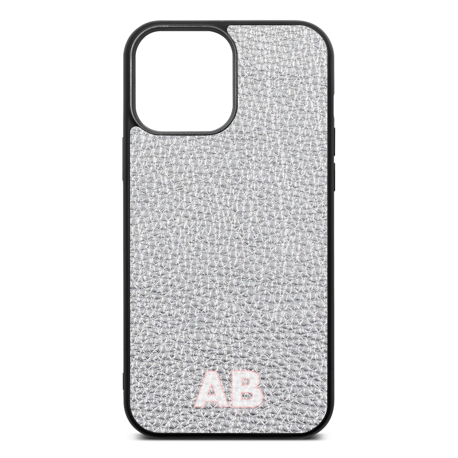 Sans Serif Initials Silver Pebble Leather iPhone 13 Pro Max Case