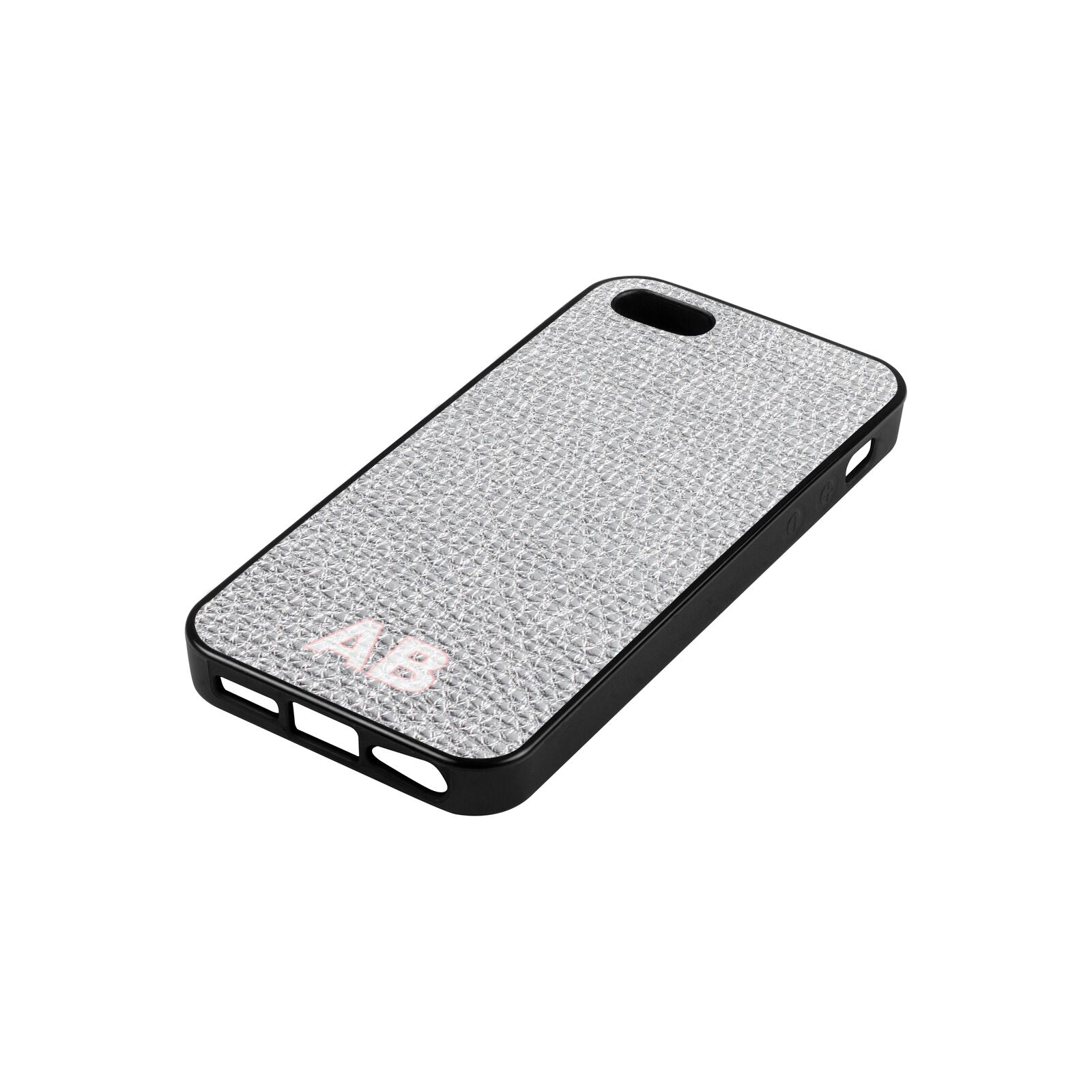 Sans Serif Initials Silver Pebble Leather iPhone 5 Case Side Angle