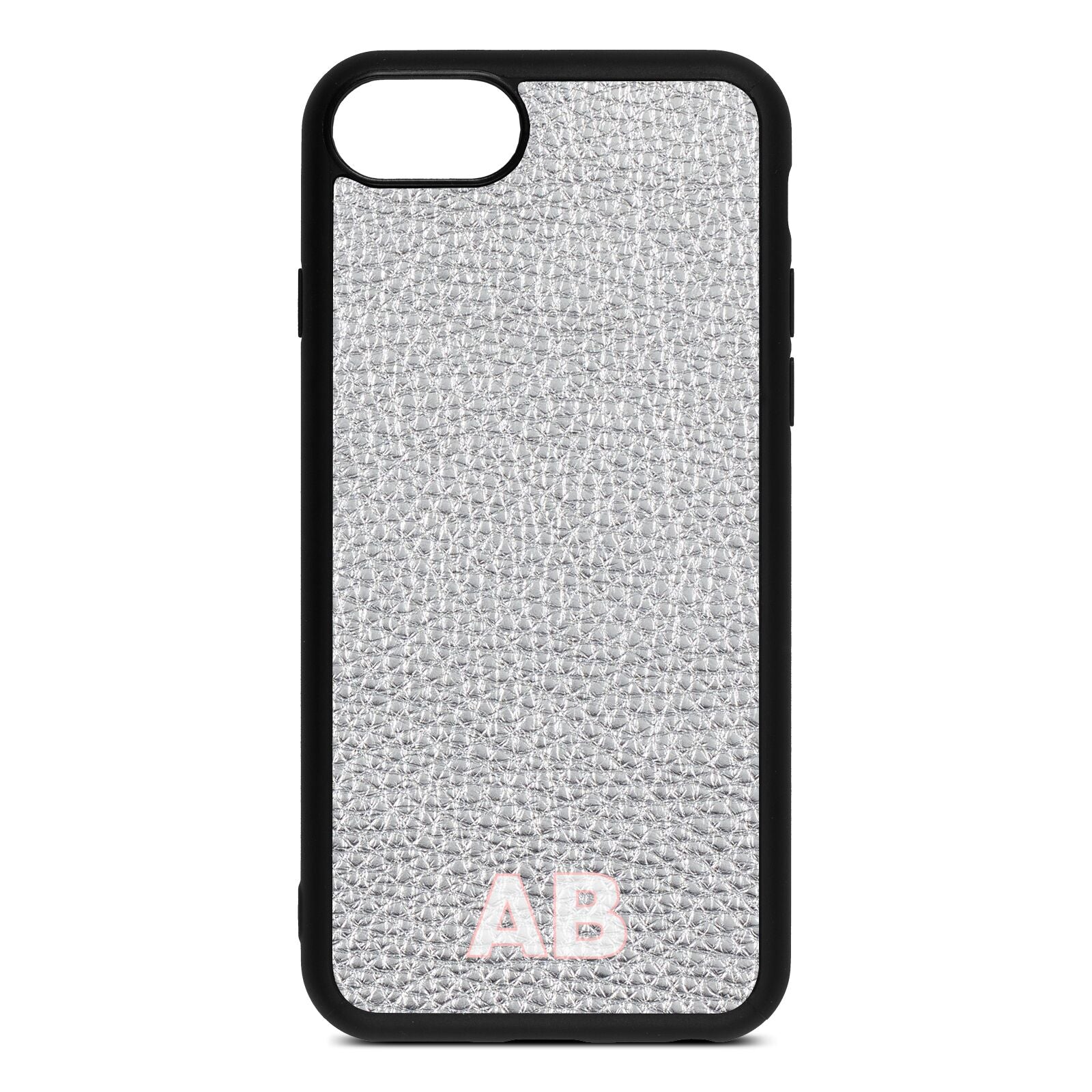 Sans Serif Initials Silver Pebble Leather iPhone 8 Case