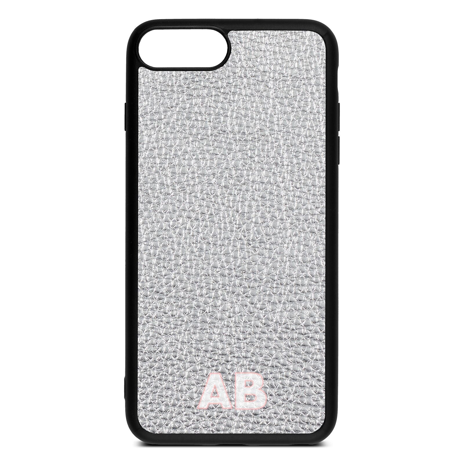 Sans Serif Initials Silver Pebble Leather iPhone 8 Plus Case