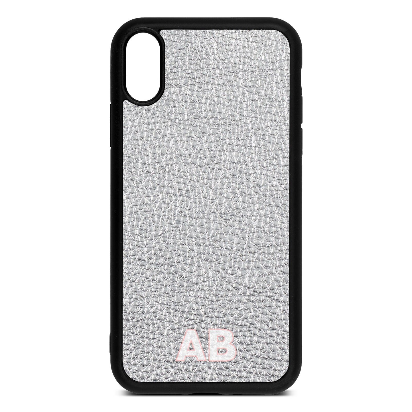 Sans Serif Initials Silver Pebble Leather iPhone Xr Case