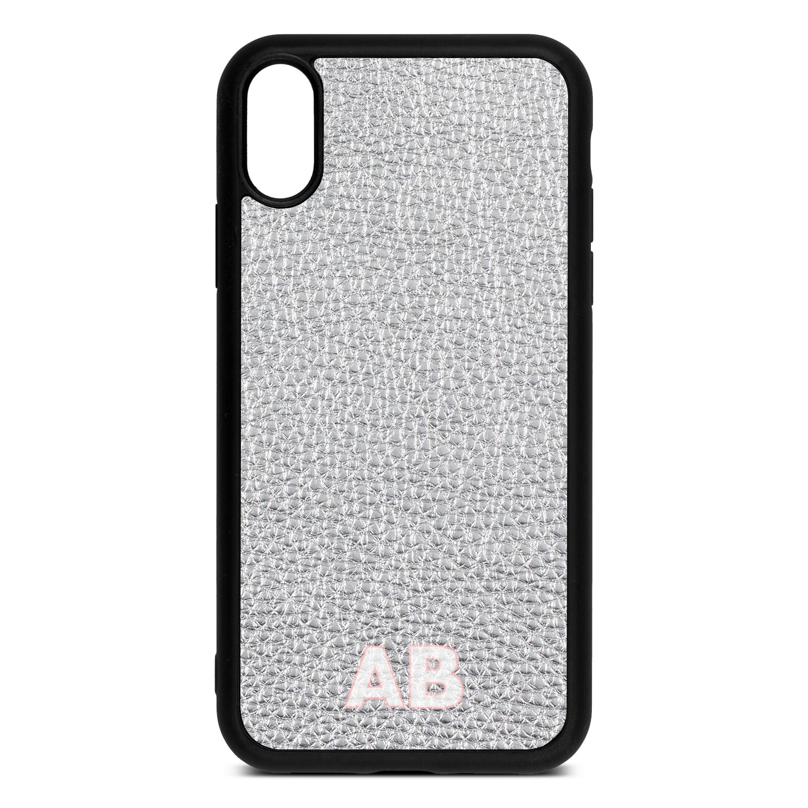 Sans Serif Initials Silver Pebble Leather iPhone Xr Case