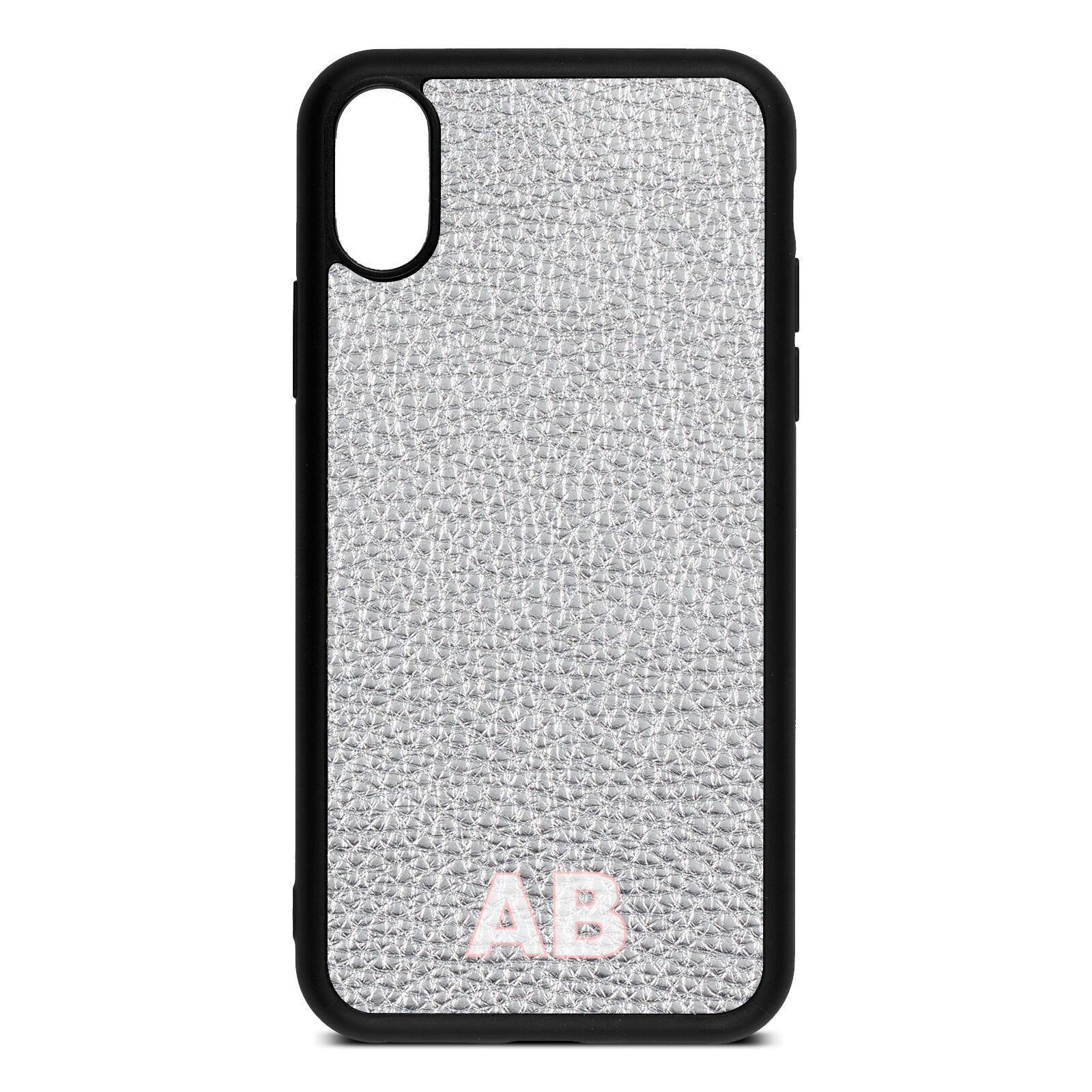 Sans Serif Initials Silver Pebble Leather iPhone Xs Case